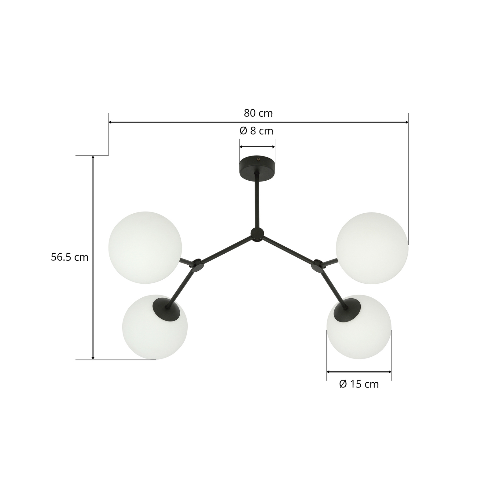 Space ceiling light, four-bulb, black/opal