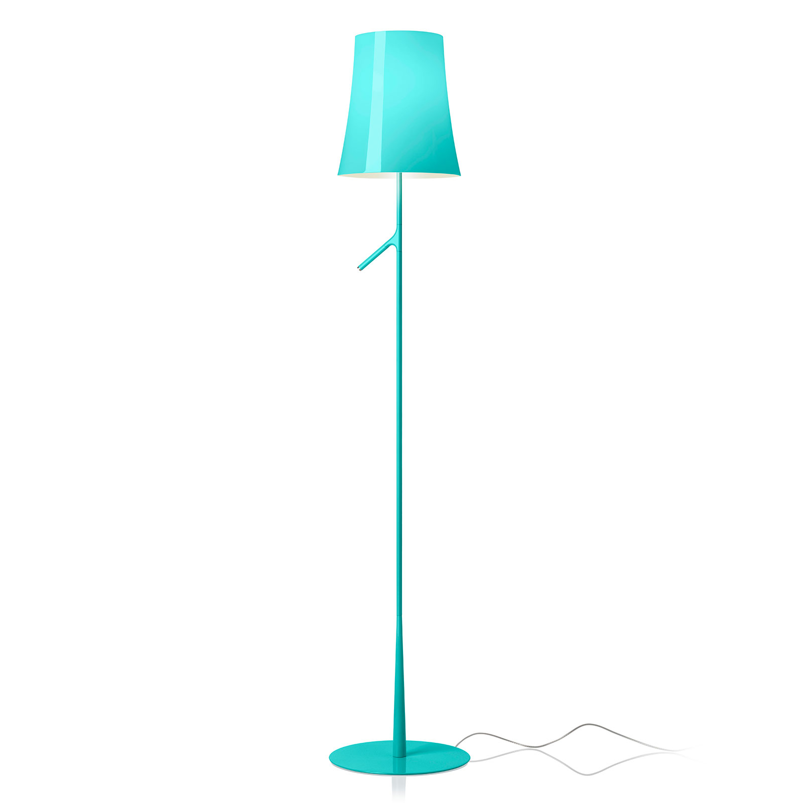 FOSCARINI Foscarini Birdie LED Lettura floor lamp aquamarine, for Living / Dining Room, polycarbonate, varnished steel, metal, 8.4 W, energy efficiency: A+, H: 150 cm