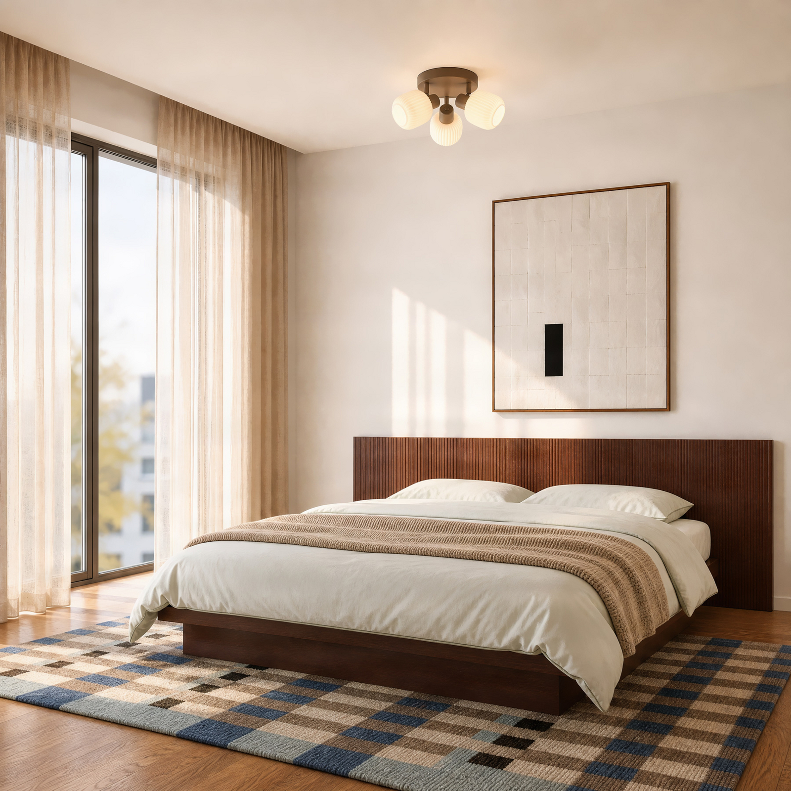 Nola plafondspot Evey, Ø 37 cm, 3-lamps, wit/beige, glas
