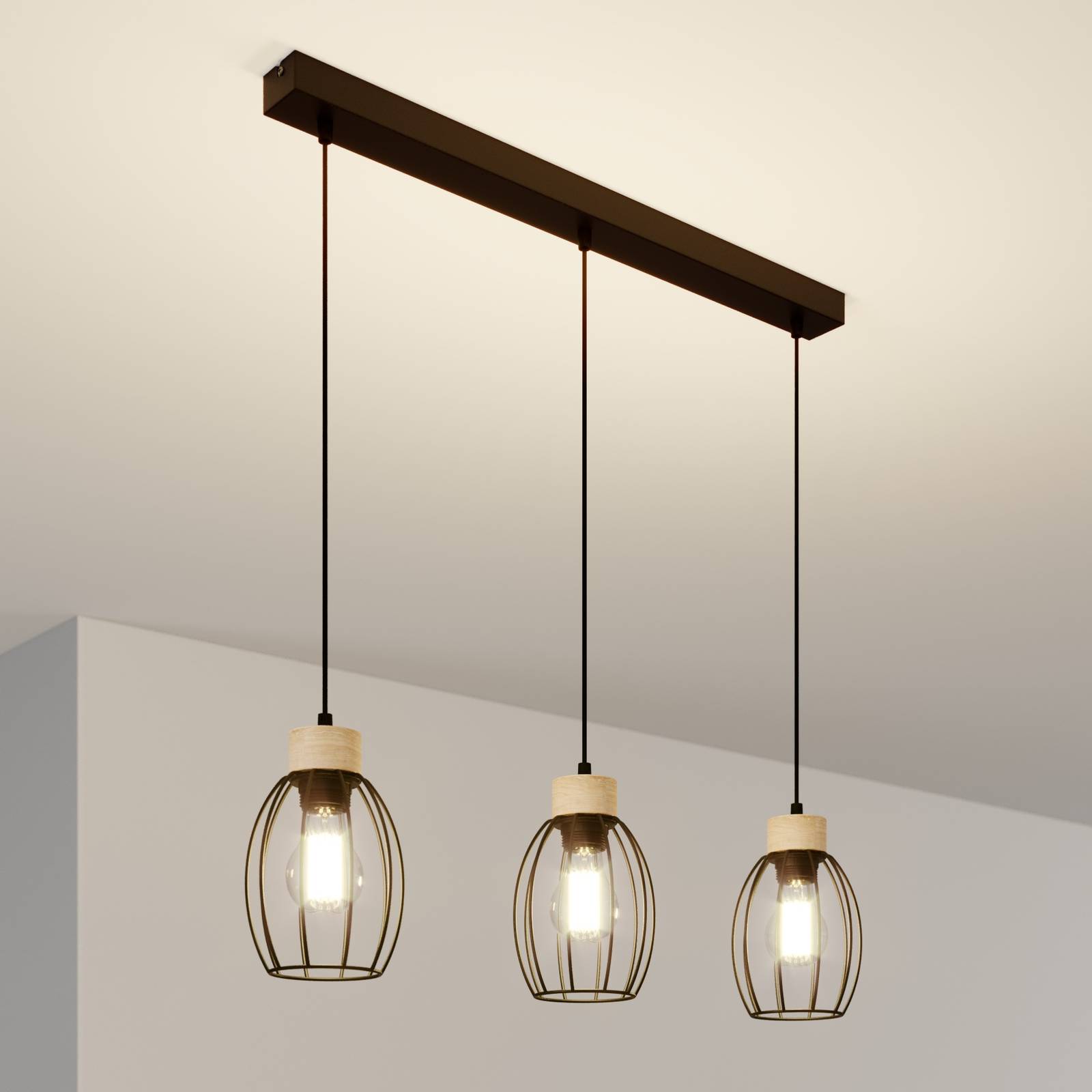 Hanglamp Beeke, 3-lamps met kooikappen