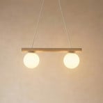 Hengelampe Woodstock, sandfarget, tre/metall, 2 lyskilder,