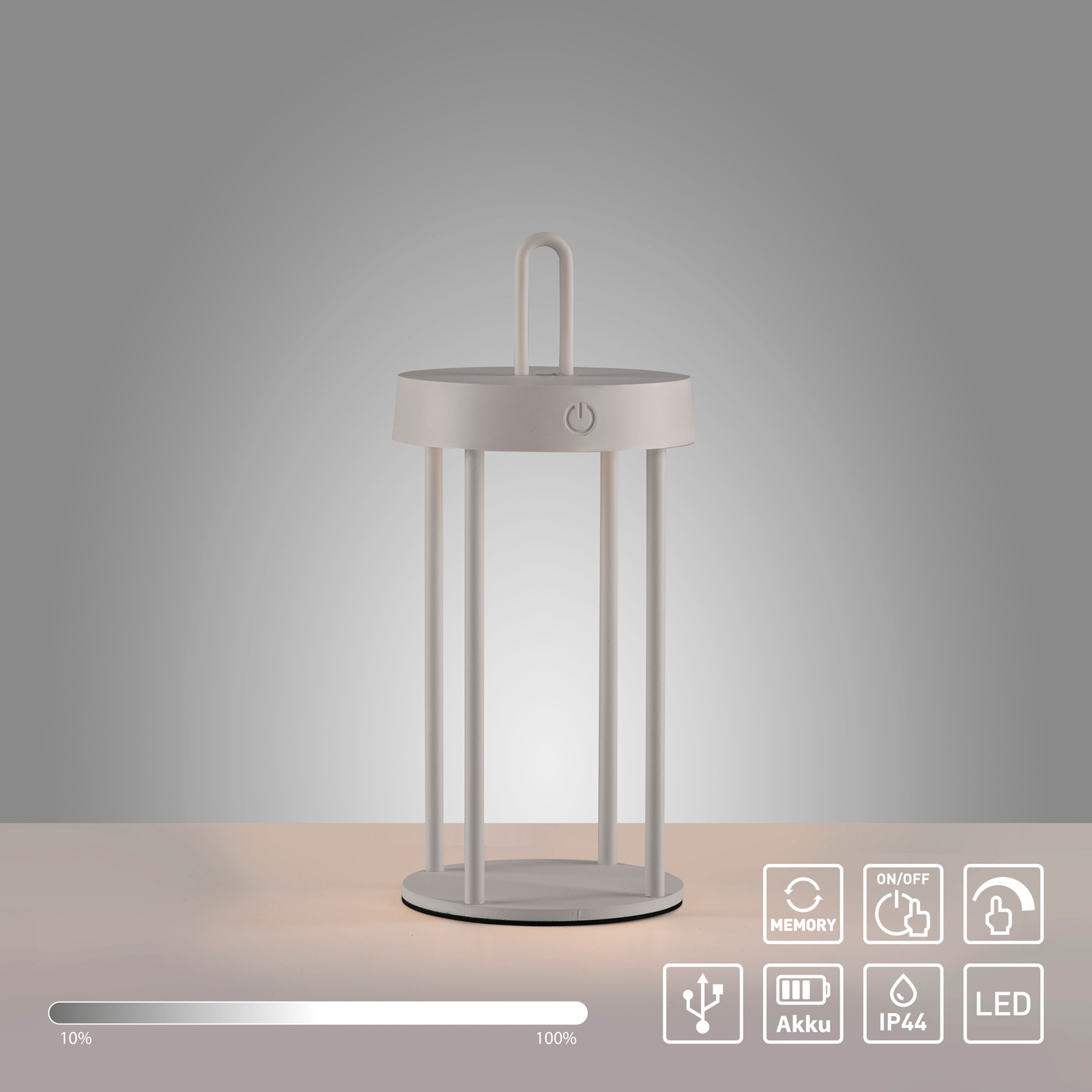 JUST LIGHT. LED-es újratölthető asztali lámpa Anselm szürke-bézs 28cm