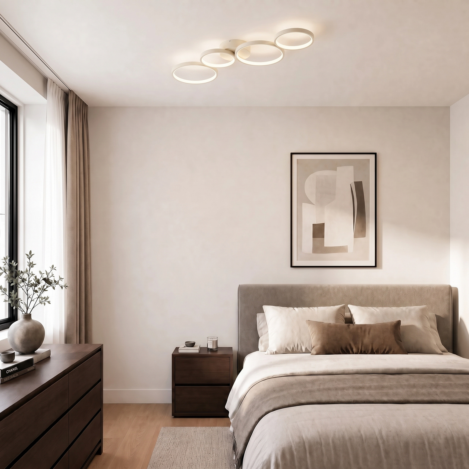 Evengeline LED ceiling lamp, beige, aluminium, length 88 cm – Lindby Evengeline LED ceiling lamp, beige, aluminium, length 88 cm – Lindby