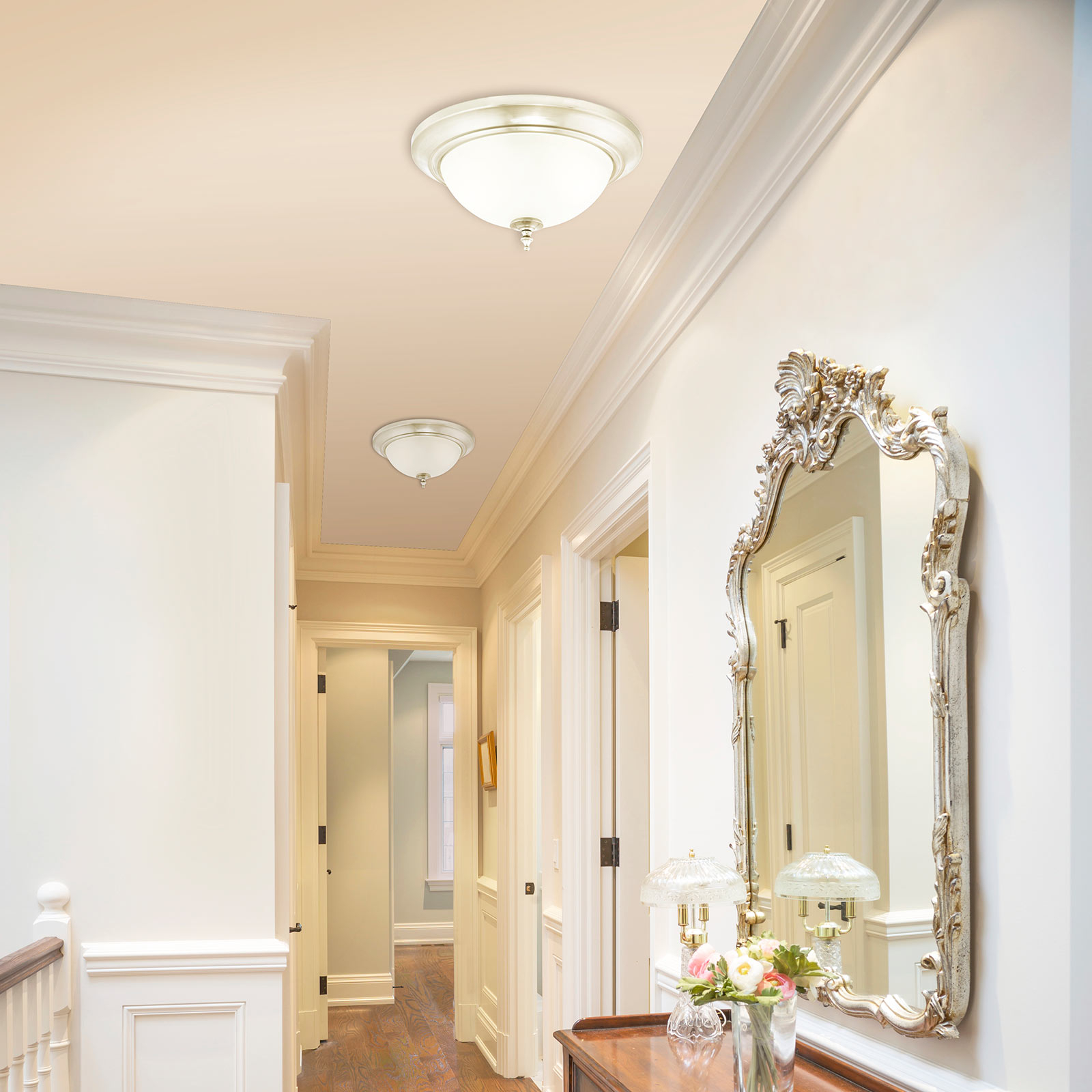 Westinghouse Harwell ceiling light, nickel, for Living / Dining Room, metal, glass, E27, 40 W, energy efficiency: A++, H: 16 cm