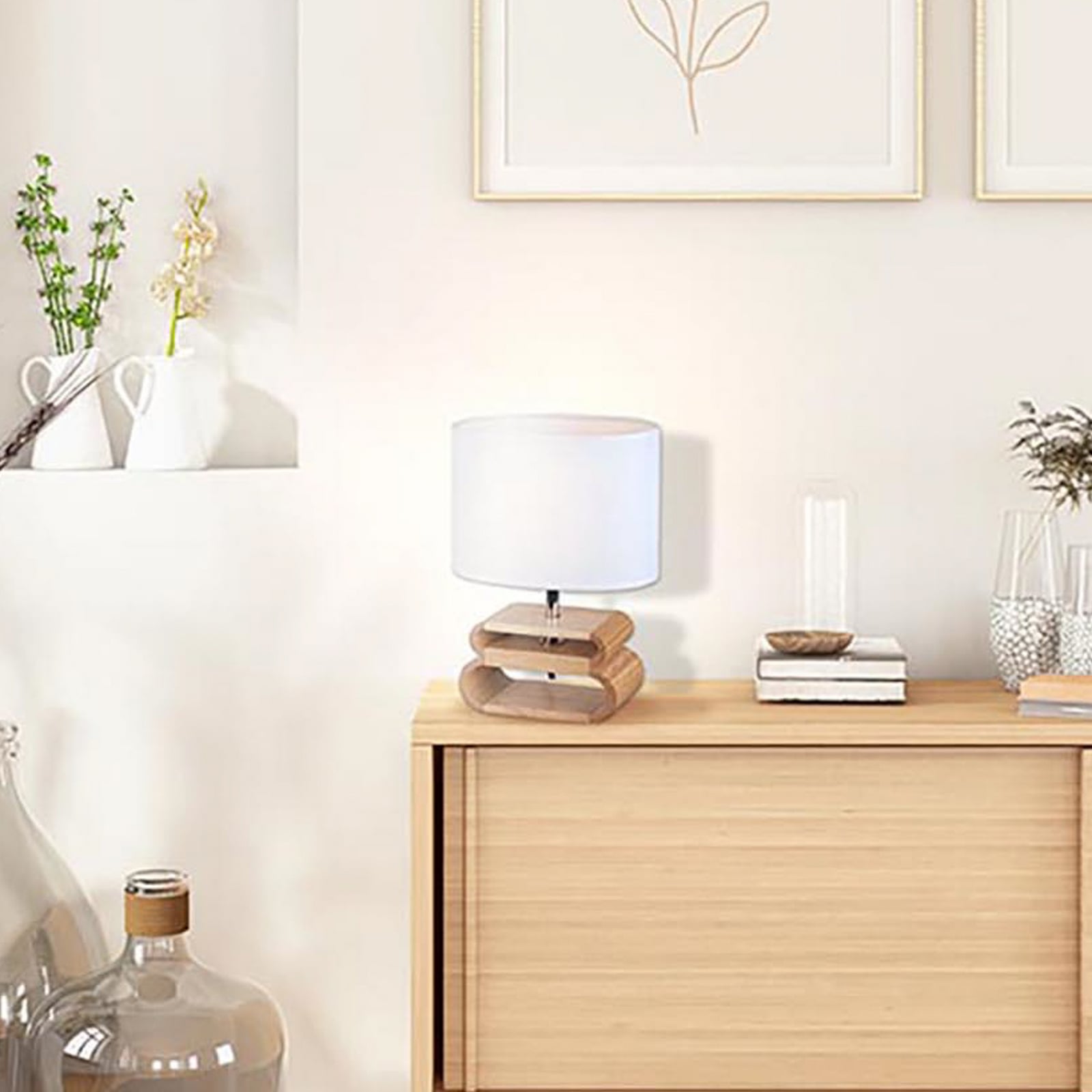 Lampada da tavolo Oslo bianco/legno chiaro, altezza 30 cm - COREP SAS