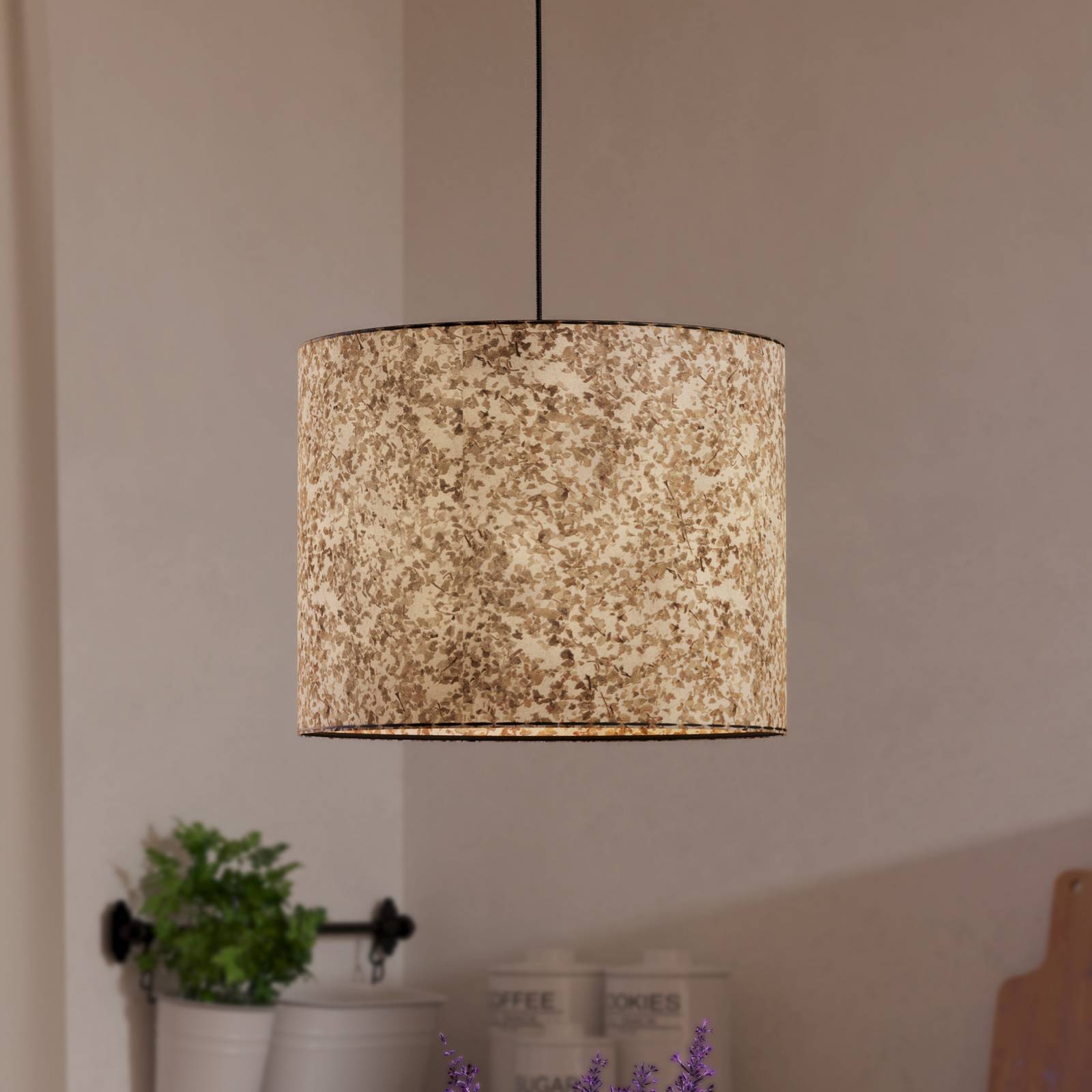 Hängelampe Butterburn, Ø 36 cm, beige/grün, Stoff günstig online kaufen