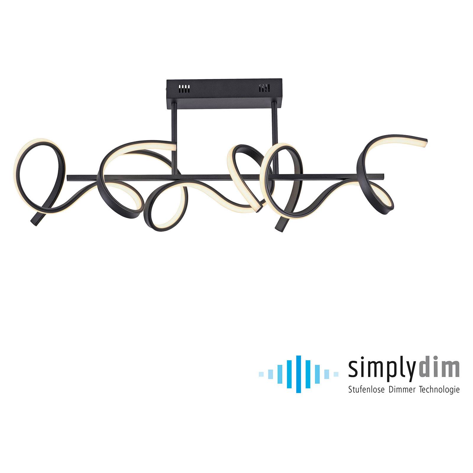 Lampa sufitowa LED Curls, czarna, metalowa, 82 cm długości, ściemniana