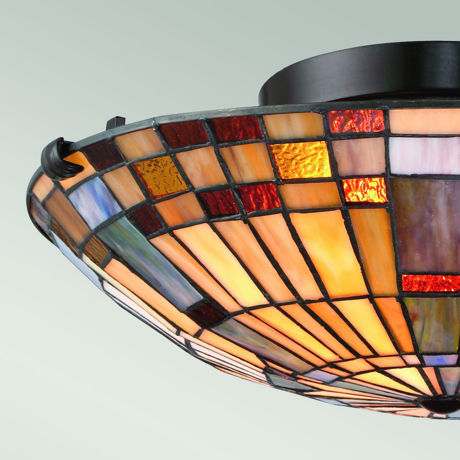 Inglenook ceiling light, Tiffany style, steel, glass, multicoloured