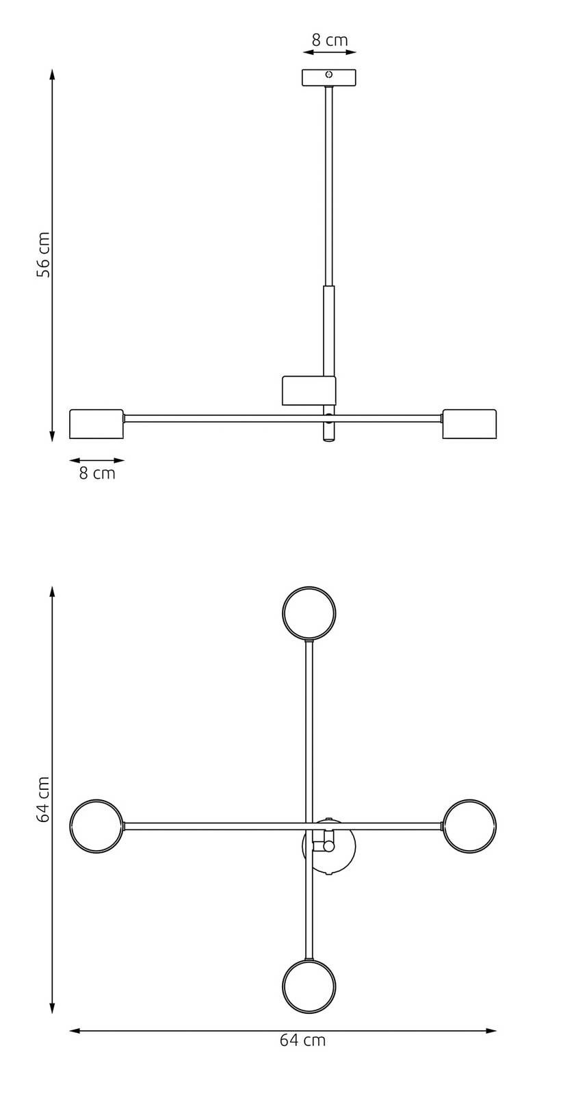 Lampa wisząca Natsu, długość 64 cm, metal, 4-punktowa.