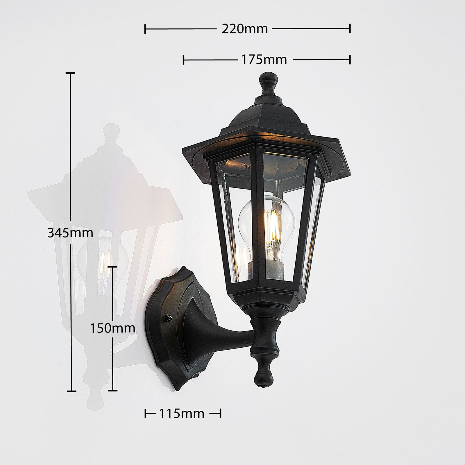 Nane outdoor wall light in a lantern shape, black