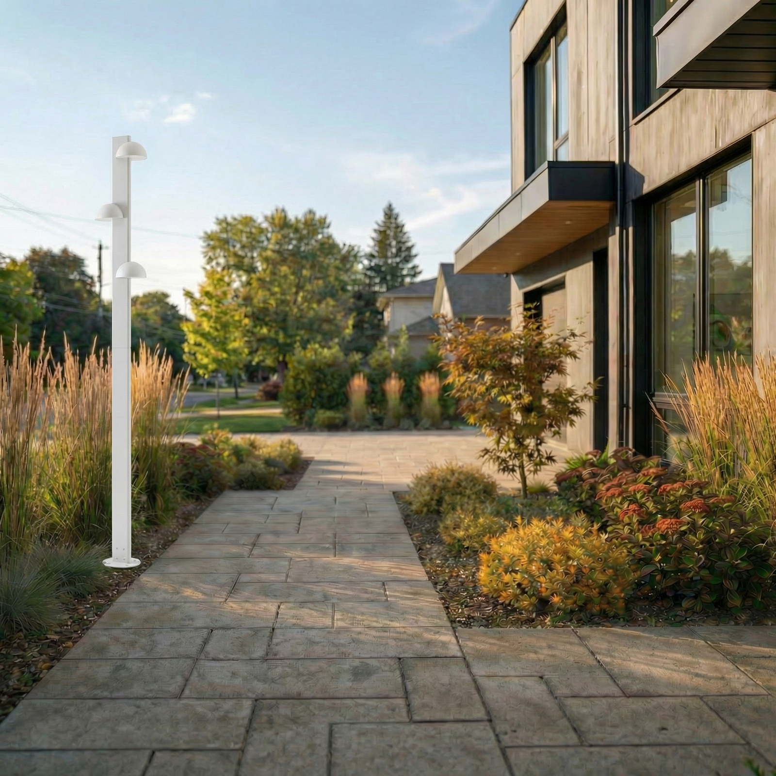 Candeeiro exterior LED Lucande Velira, cinzento claro, 220 cm, 3 lâmpadas