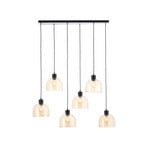 Lampada a sospensione Casto, lunghezza 95 cm, ambra, a 6 luci, vetro