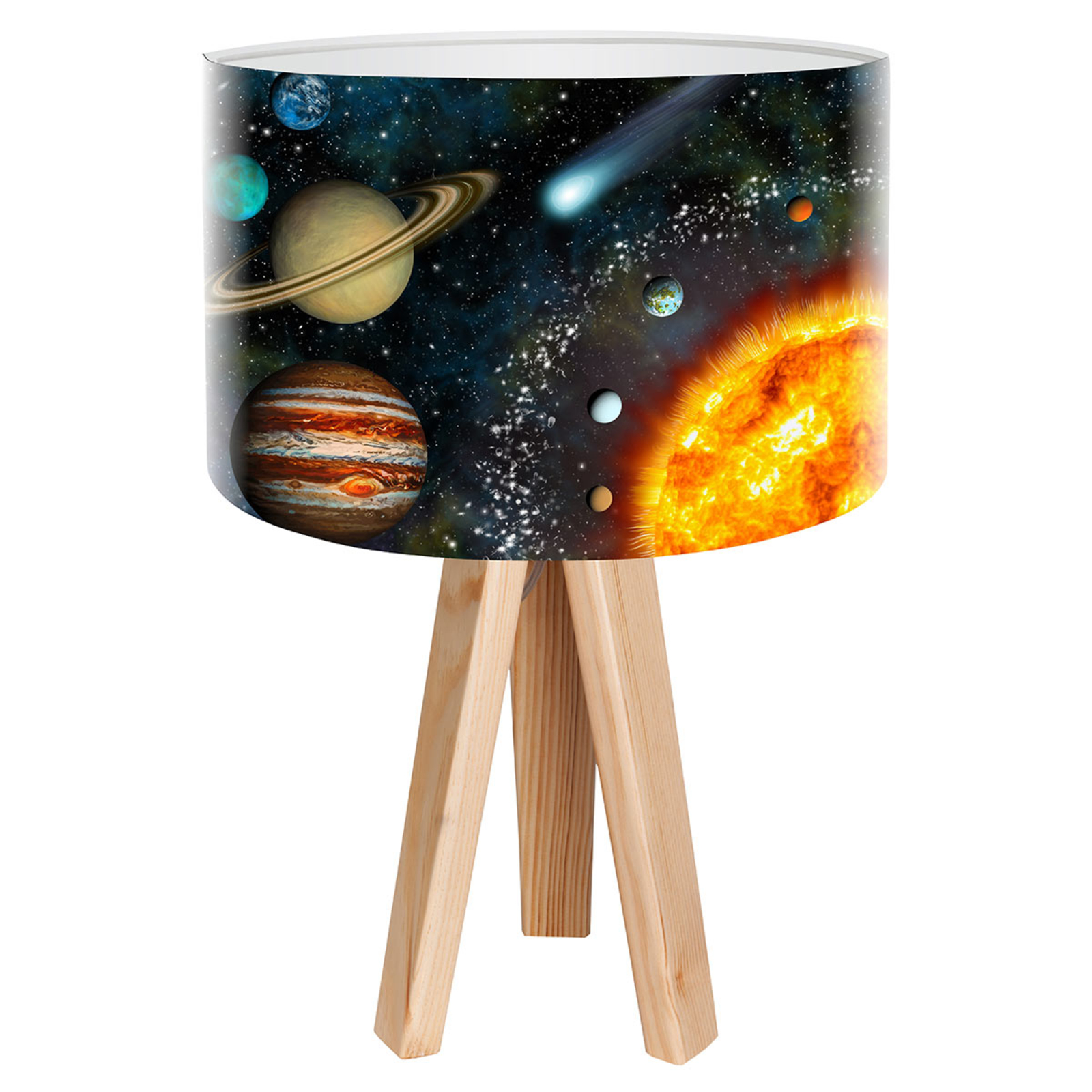Maco Design Space table lamp with a realistic space print, for Children's Room, wood, plastic, E27, 60 W, energy efficiency: A++, H: 45 cm