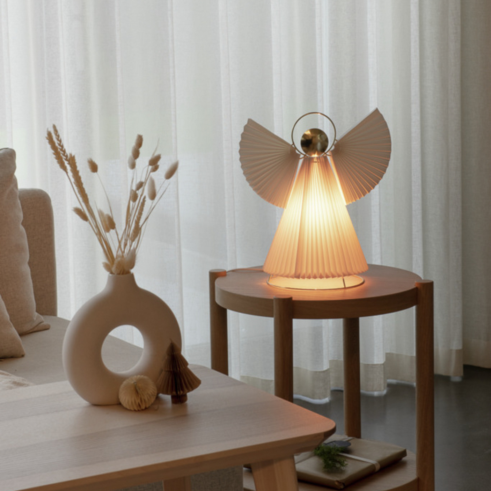 Lámpara decorativa ENGEL de papel E14 blanco/latón 36cm