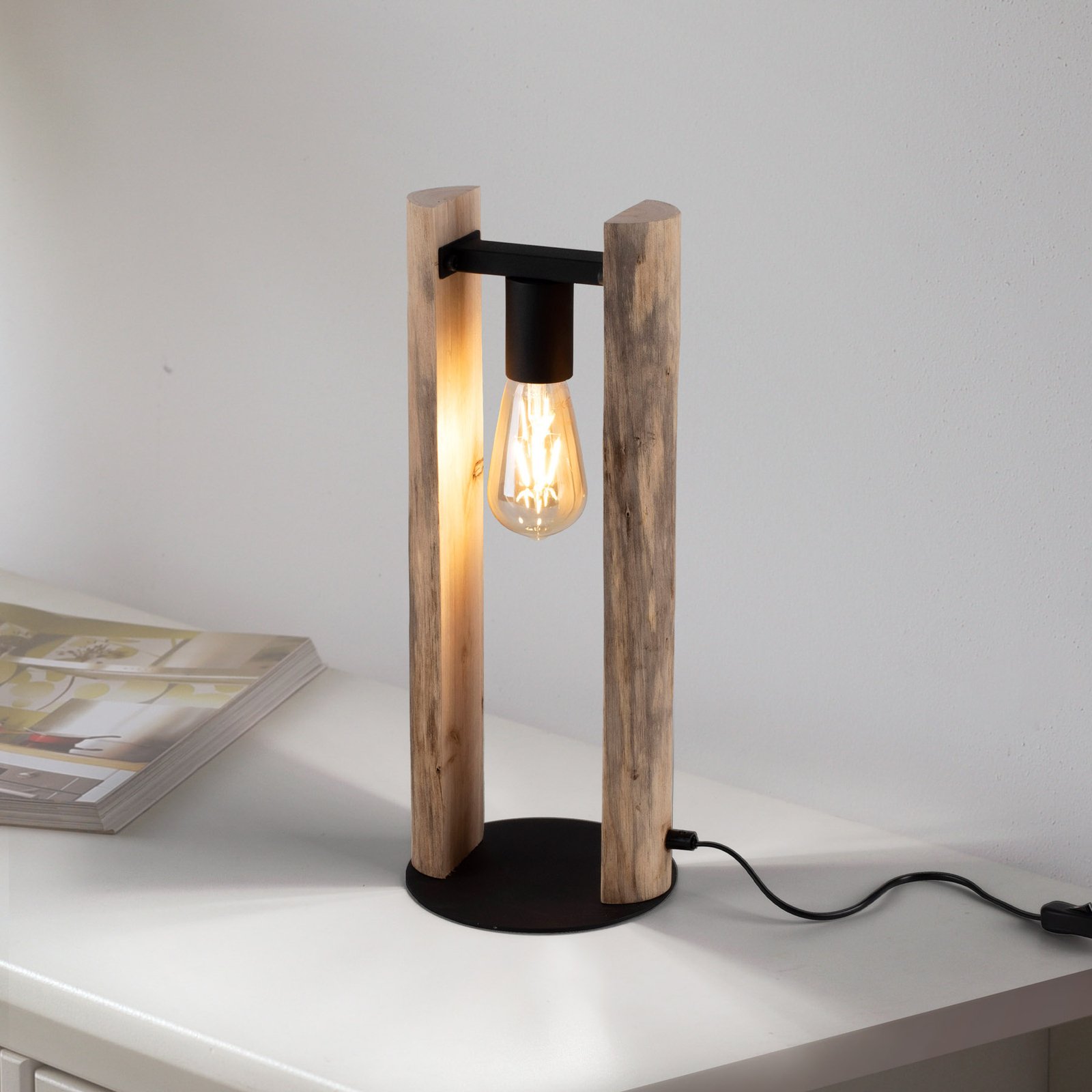 Log table lamp, wood