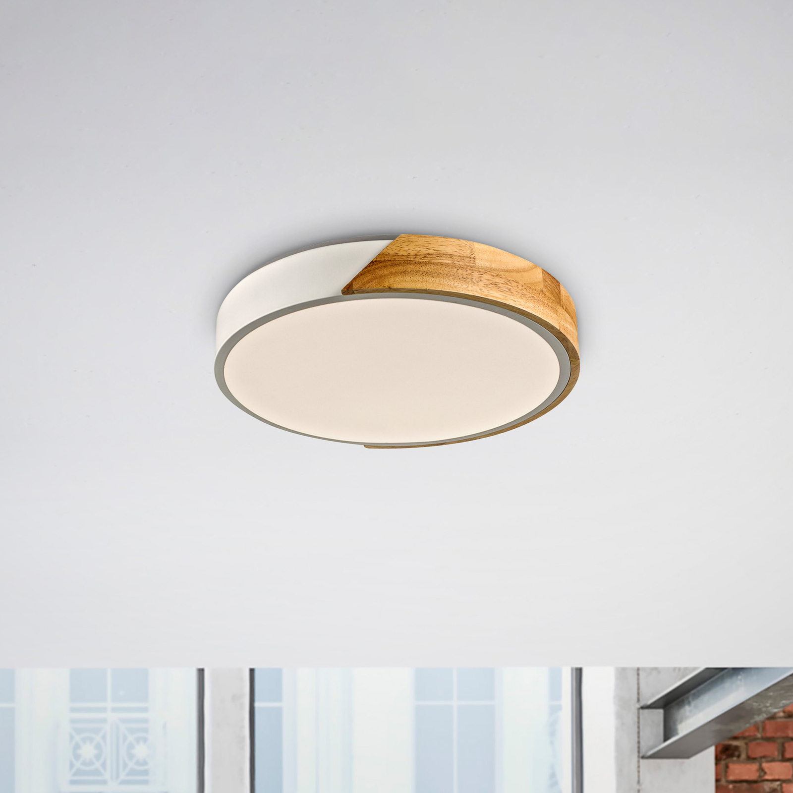 JUST LIGHT. Bila LED ceiling light, white, Ø 32 cm, wood
