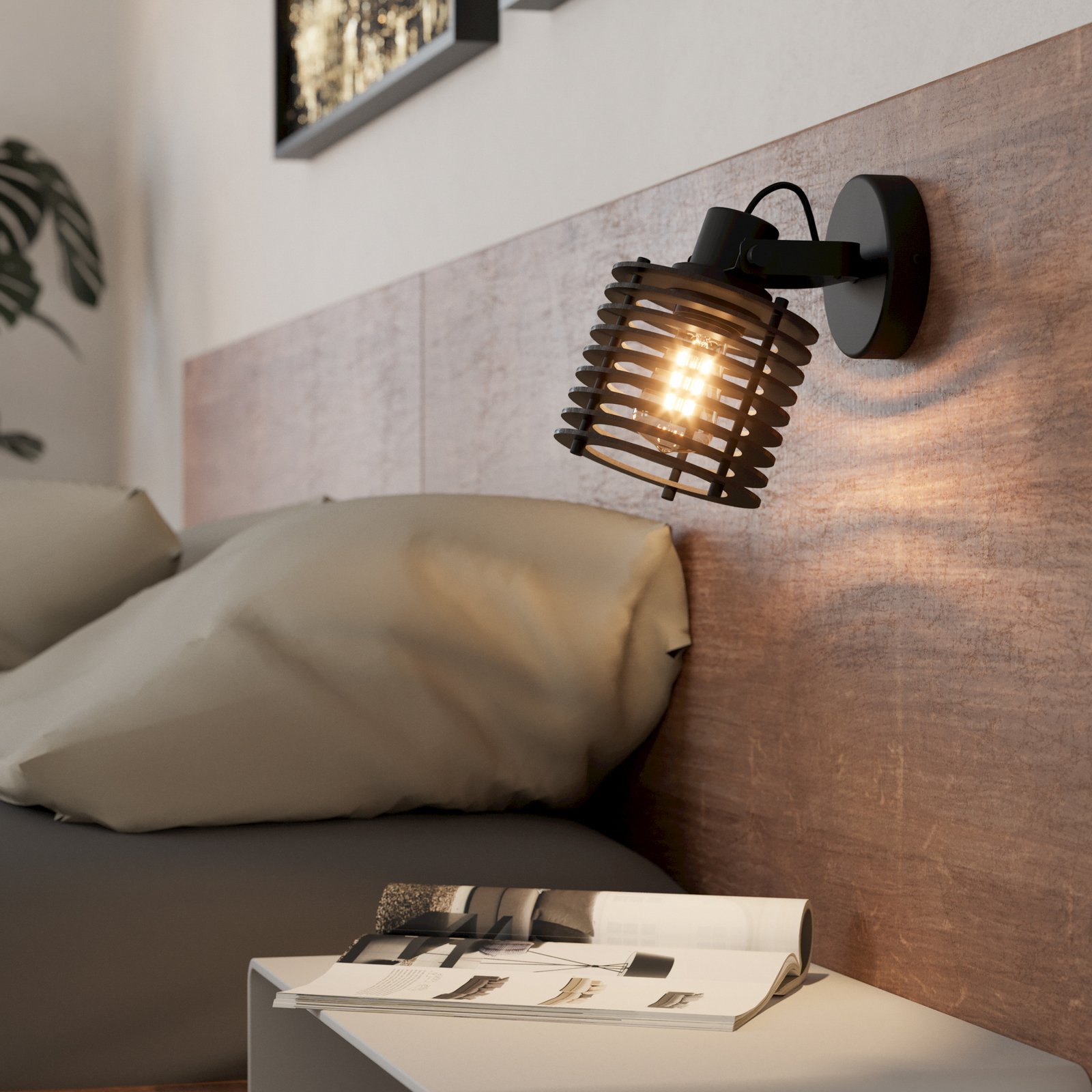 Wandleuchte Segovia, Schirm aus Holzringen