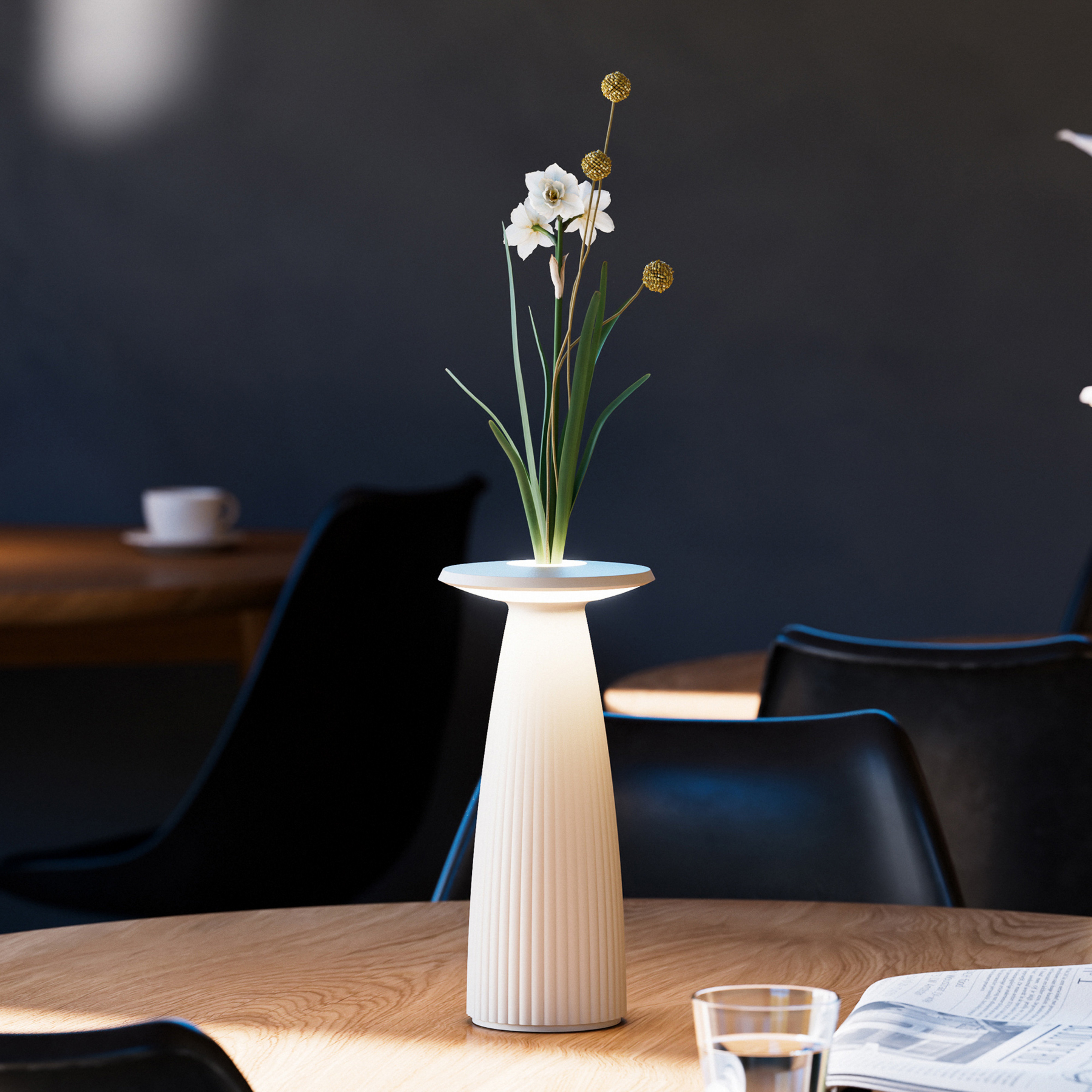 Lampe à poser LED rechargeable Nuflair, beige, IP54, intensité variable, 24 cm