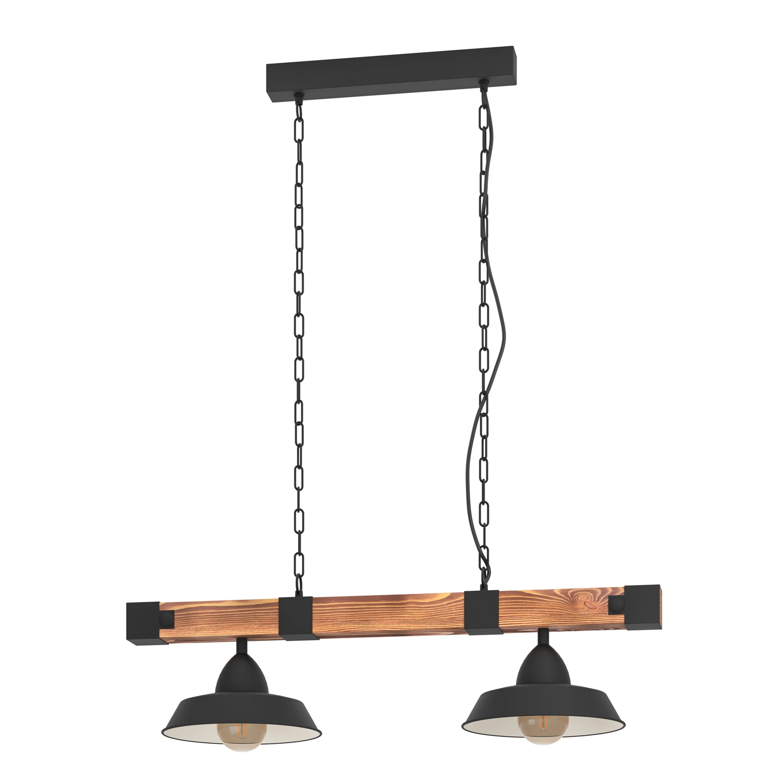 Lámpara colgante Oldbury, negro/madera oscura, longitud 86 cm, 2 luces.