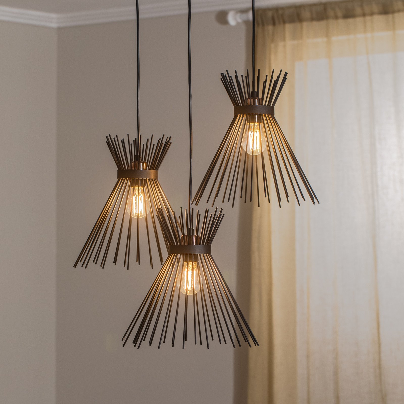 Opviq Lampă suspendată Kirpi 3085 3 becuri rondel negru - Camera de zi / sufragerie - modern - Metal