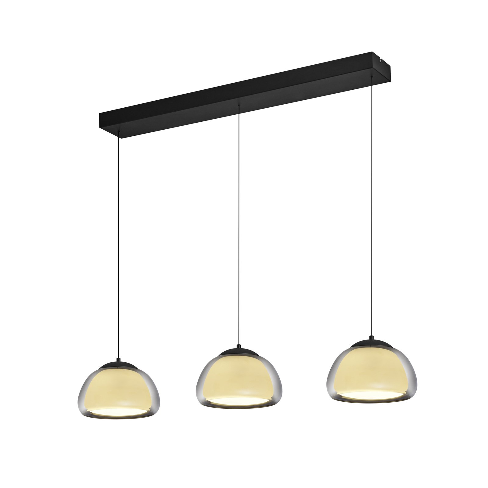 Luxxo LED pendant light, black, 3-bulb, remote control