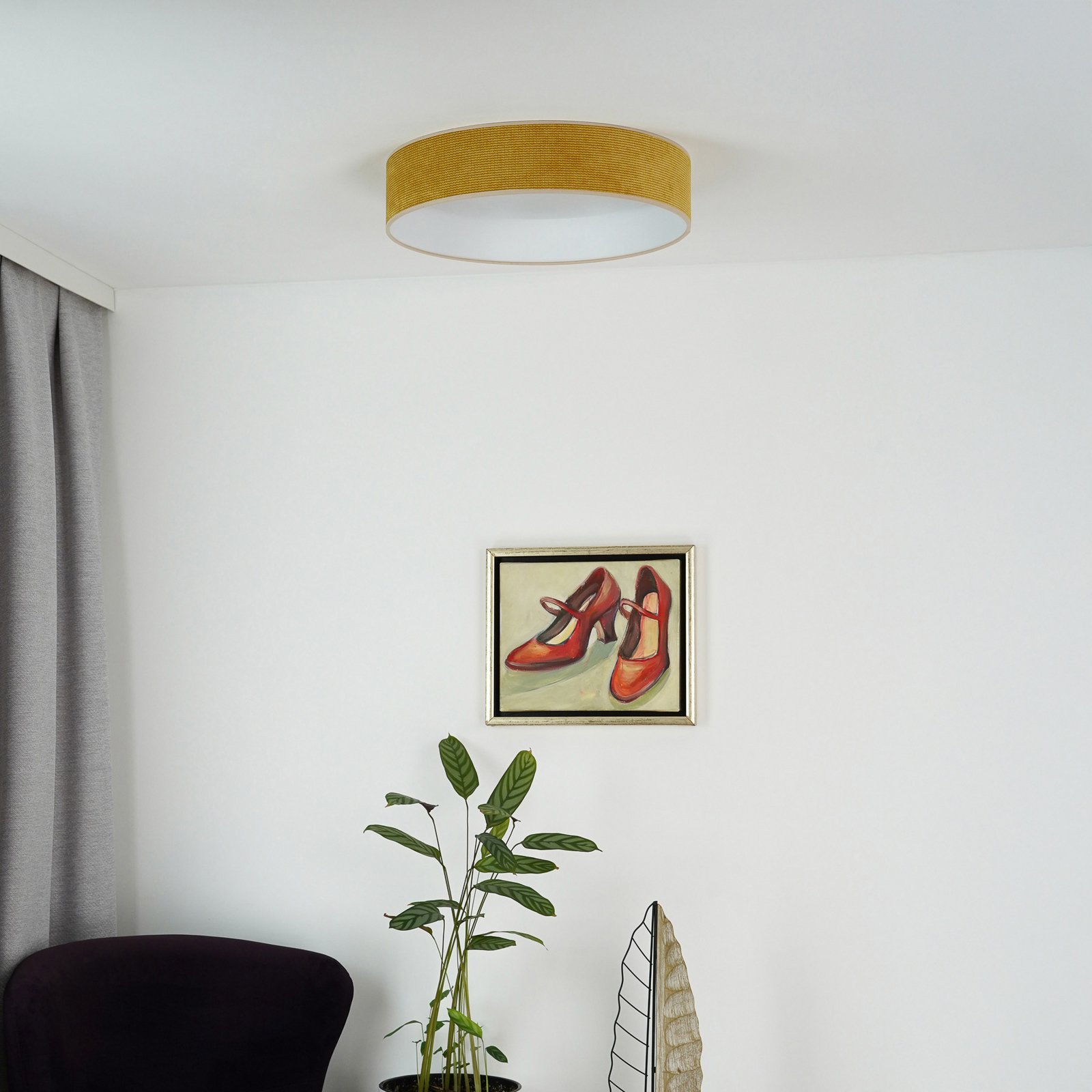 LED-Deckenleuchte Plafond, senfgelb, Stoff, Ø 45 cm, 3-step