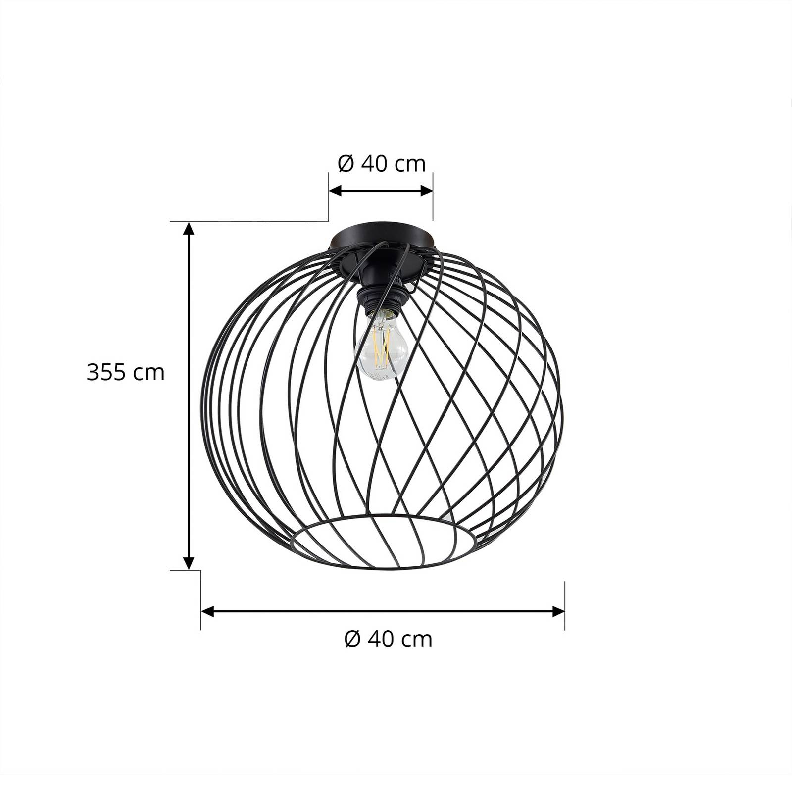 Lampa sufitowa Lindby Danika, Ø 40 cm, czarna, metalowa