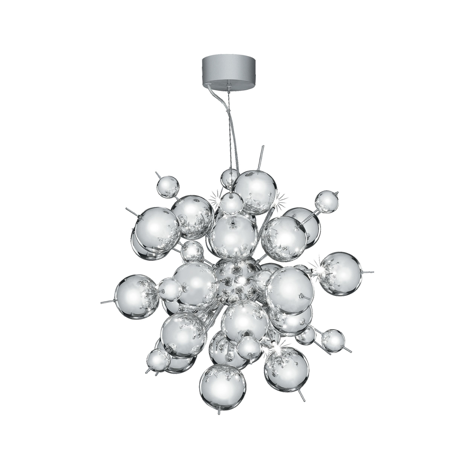 Molecule pendant light, chrome-coloured, metal, 12-bulb, G4