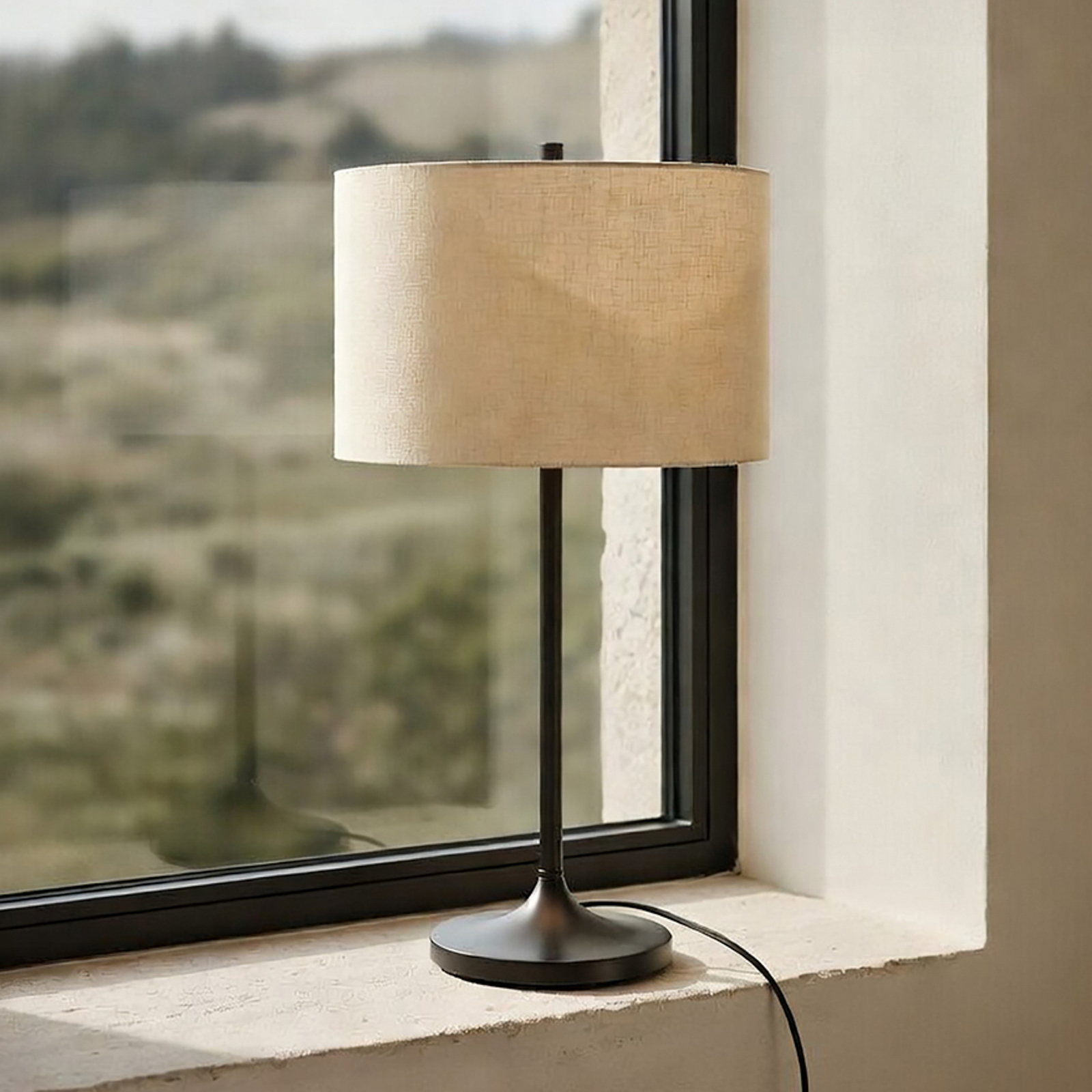 Lampada da tavolo Soft, color naturale/bronzo, altezza 64 cm, lino - Belid