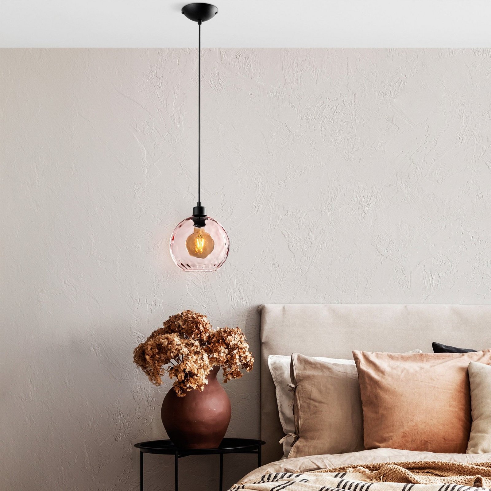 Lámpara colgante Benek, rosa, cristal, Ø 20 cm, E27