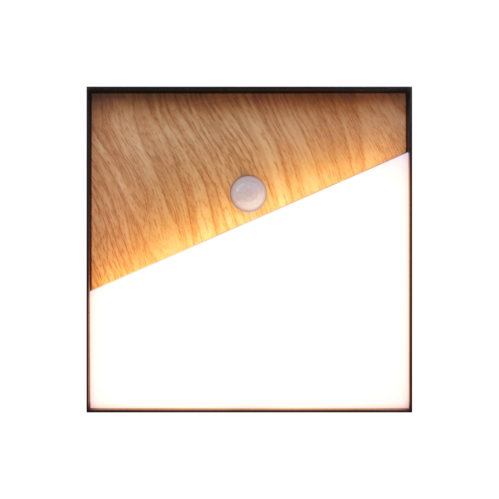 LED wall light Meg, wood-coloured, 15 x 15 cm, sensor