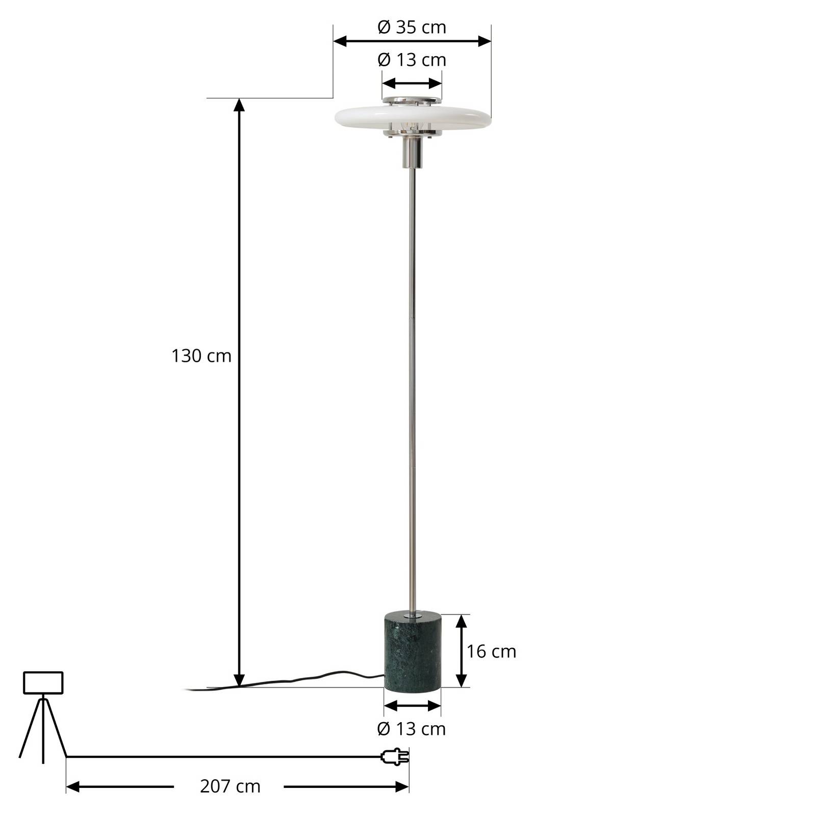 Lampa stojąca Lindby Branford, 130 cm, biała/zielona, szkło/marmur