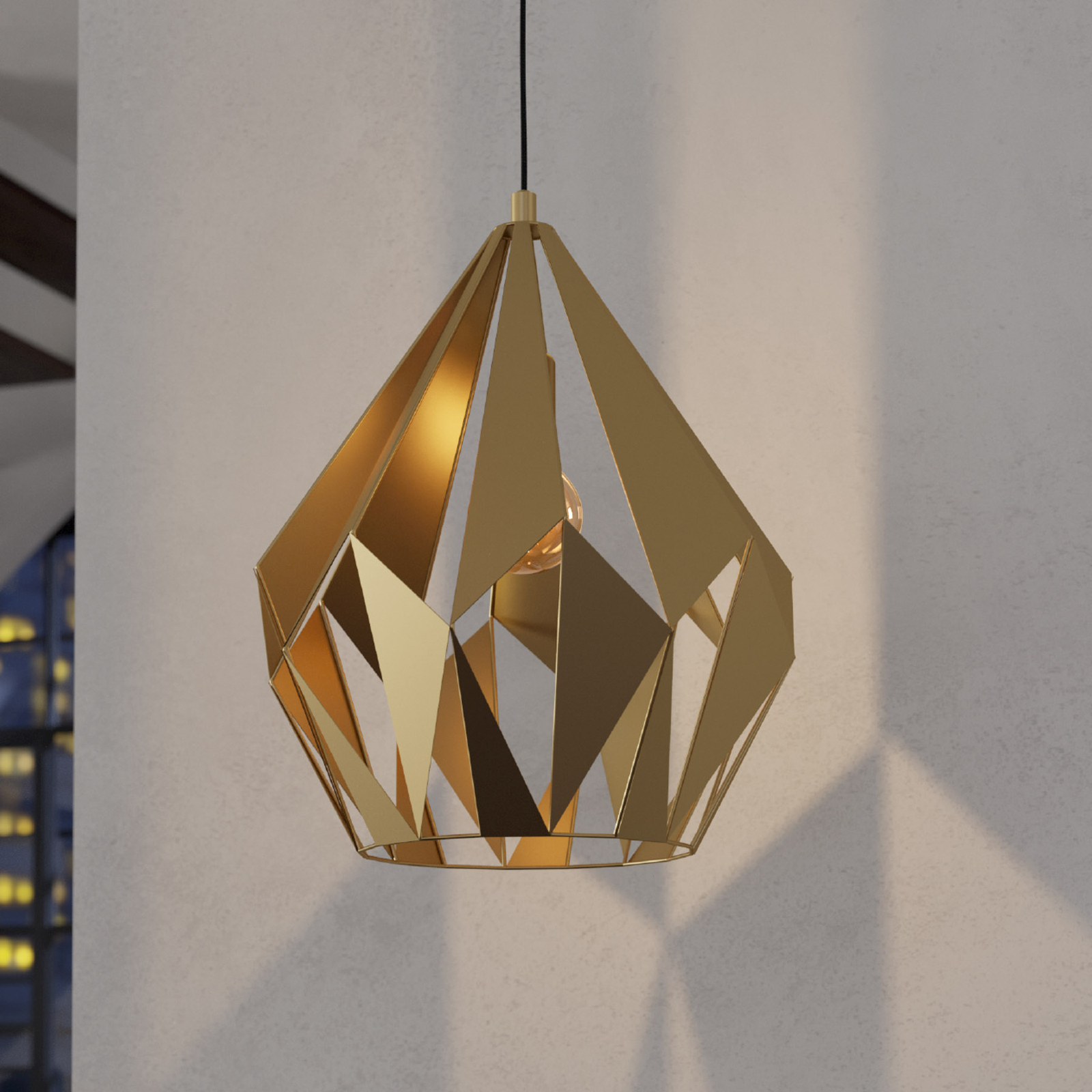 Suspension Carlton, à une lampe, dorée, Ø 38,5 cm