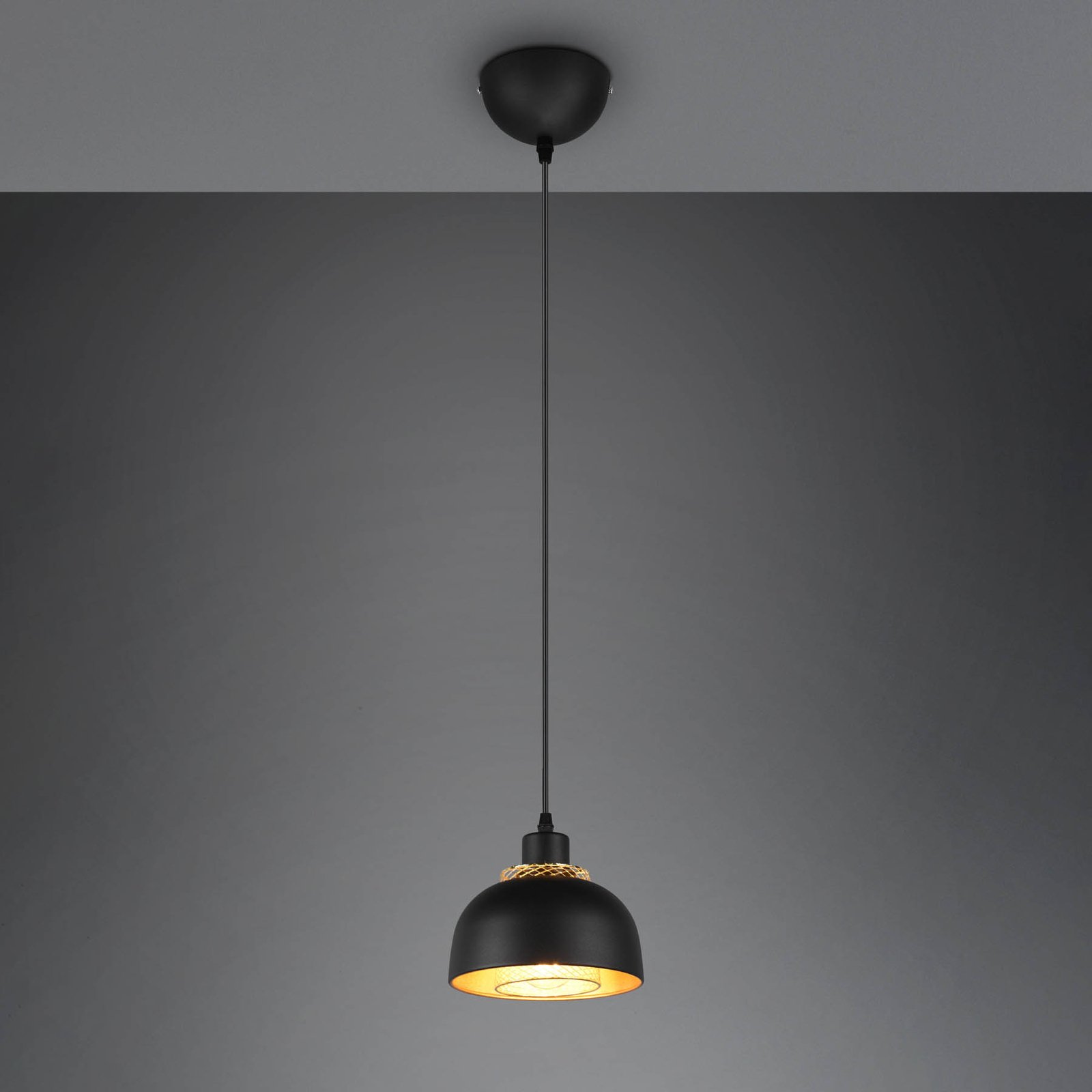 Punch pendant light, black/gold, one-bulb