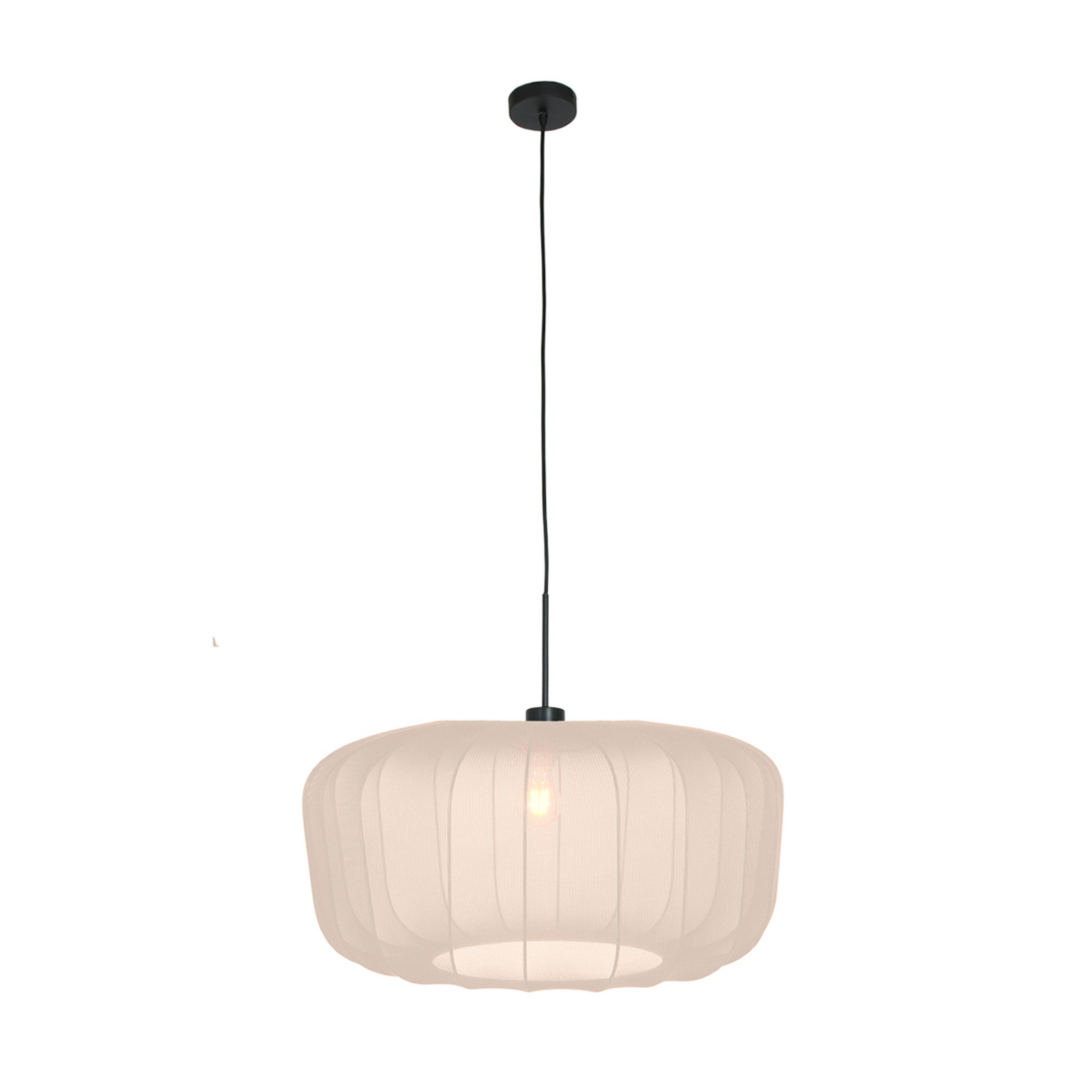 Hänglampa Sparkled Light, krämfärgad nylon, Ø 60 cm, E27