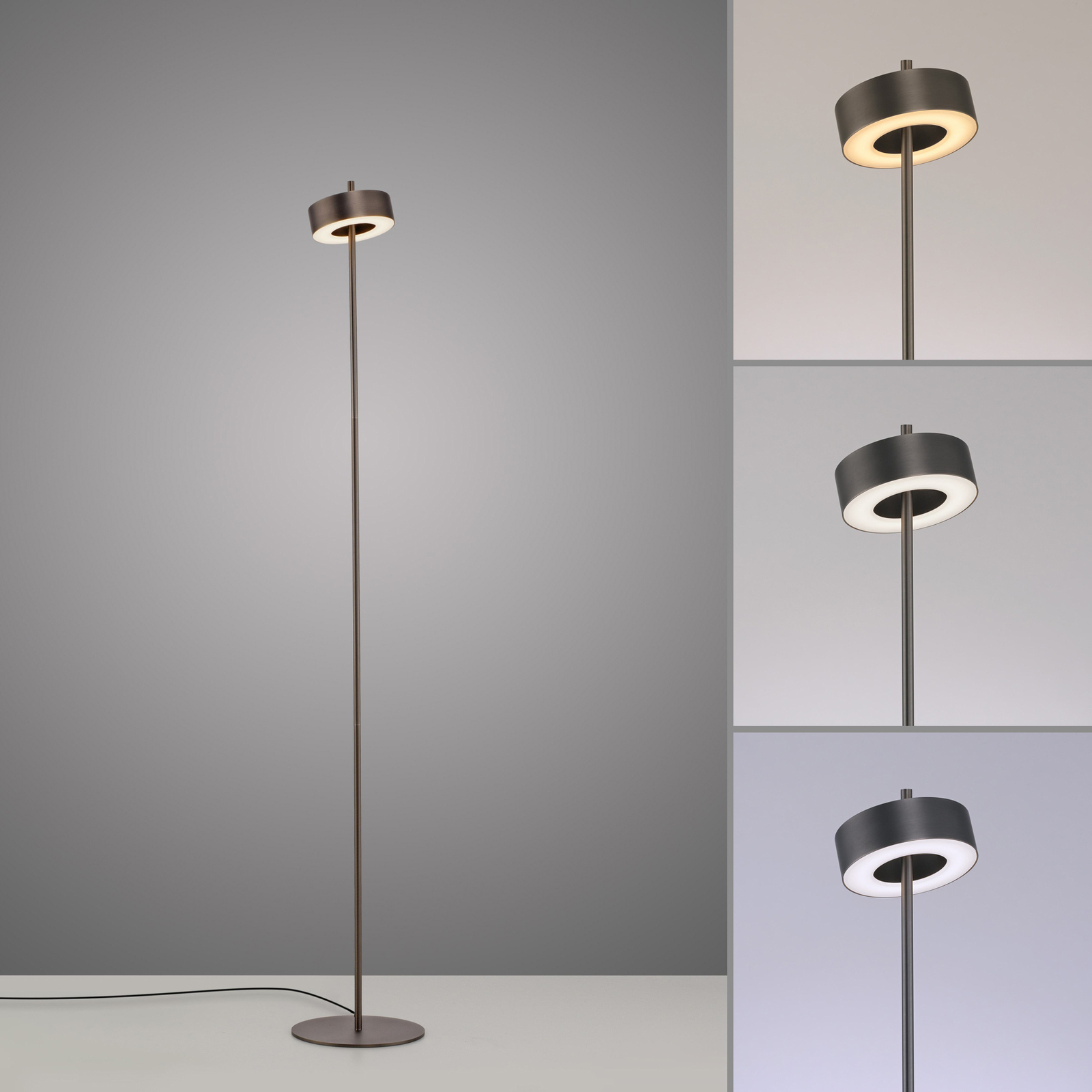 Paul Neuhaus Smart LED floor lamp Q-Rotate dark brown 140 cm