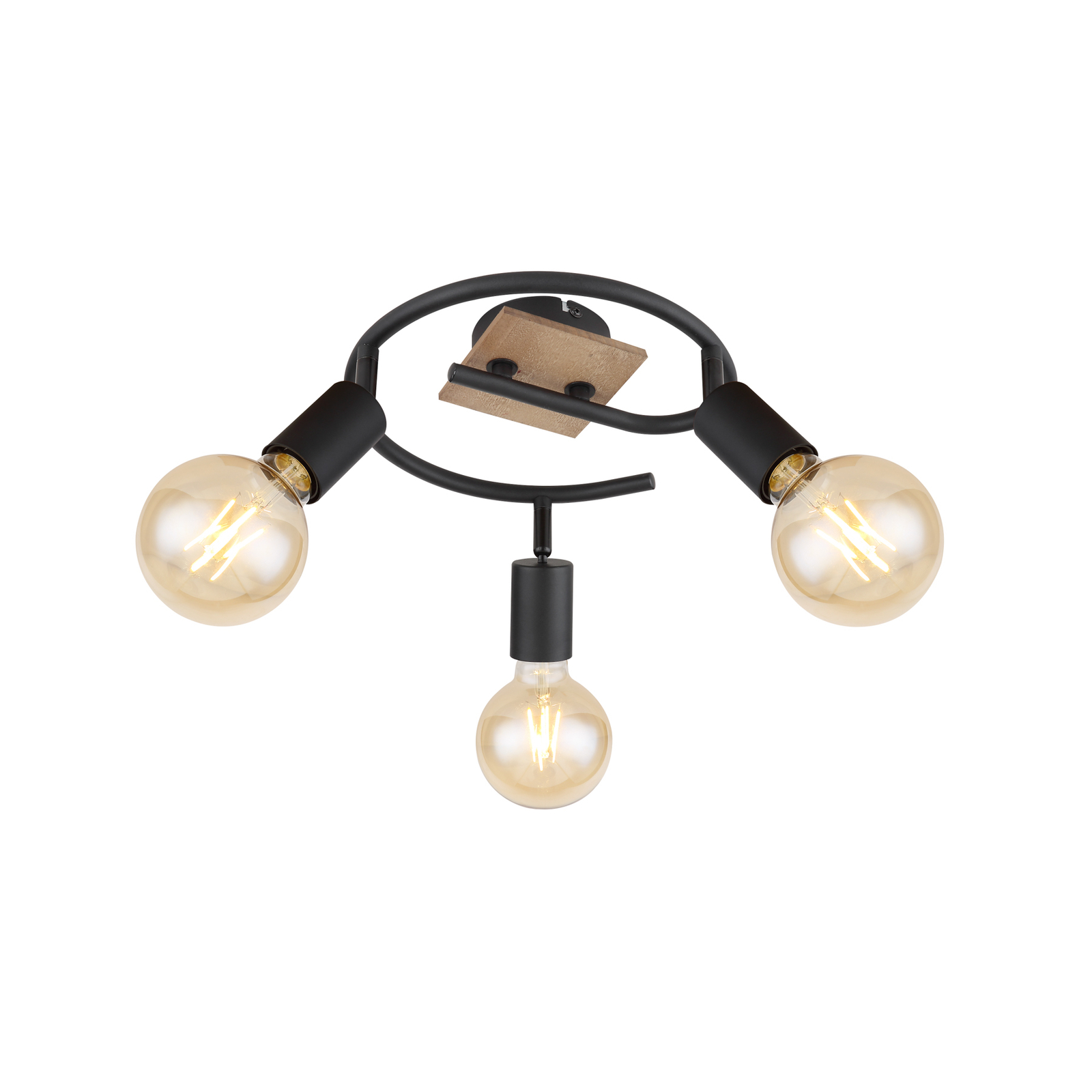 Plafondlamp Martha met hout, spiraal 3-lamps