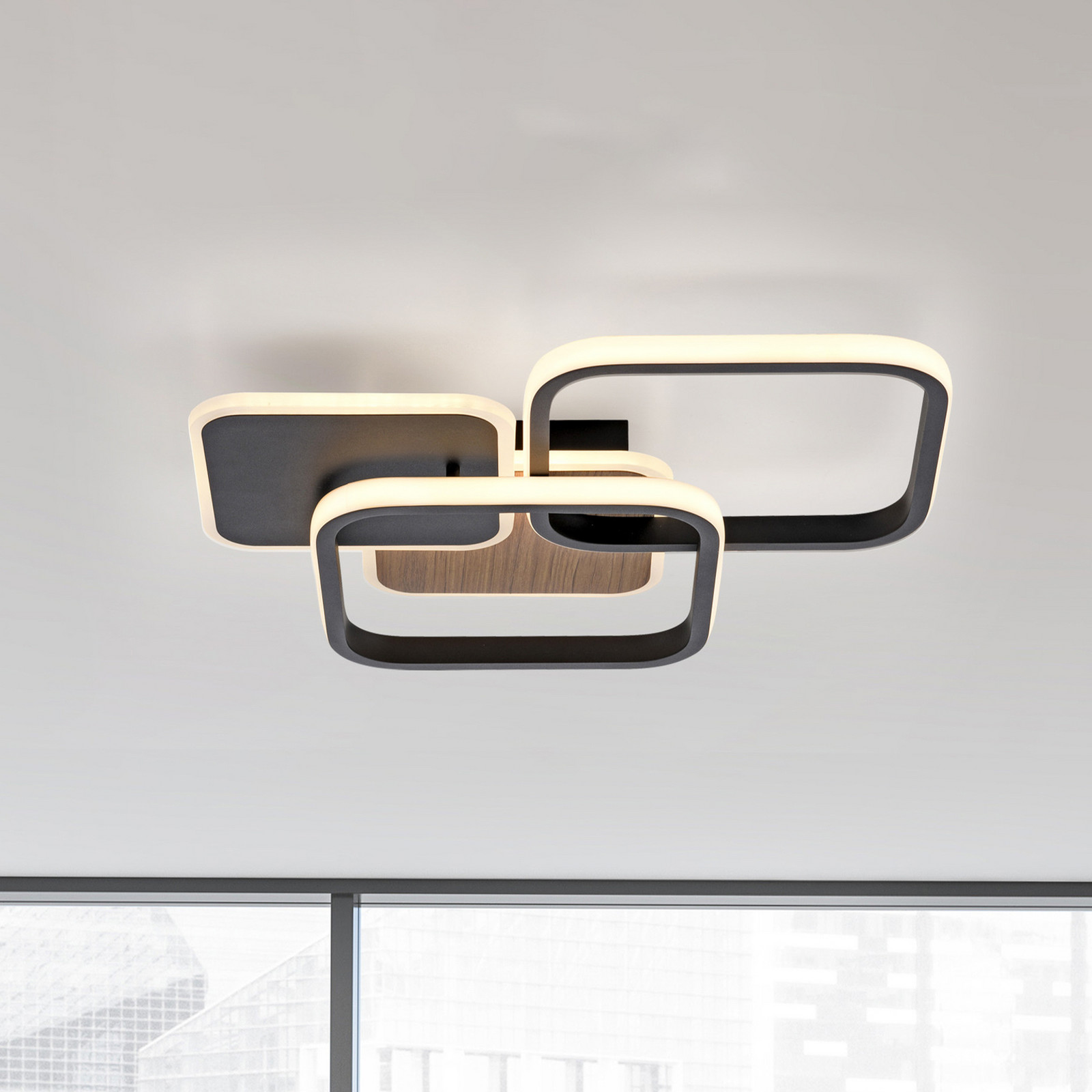 JUST LIGHT. Plafonieră LED Sevent unghiulară 3.000 K de culoarea lemnului - Camera de zi / sufragerie - modern - culoarea lemnului oțel mat - Metal