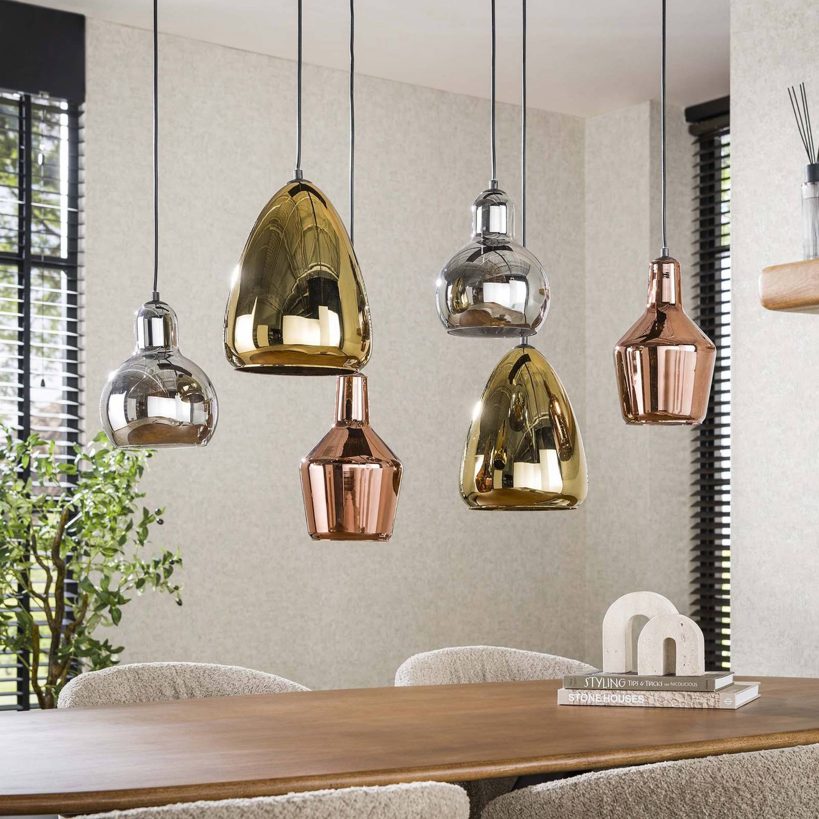 Lampa wisząca Mixtura, 6-punktowa, szkło, metal, wielokolorowa
