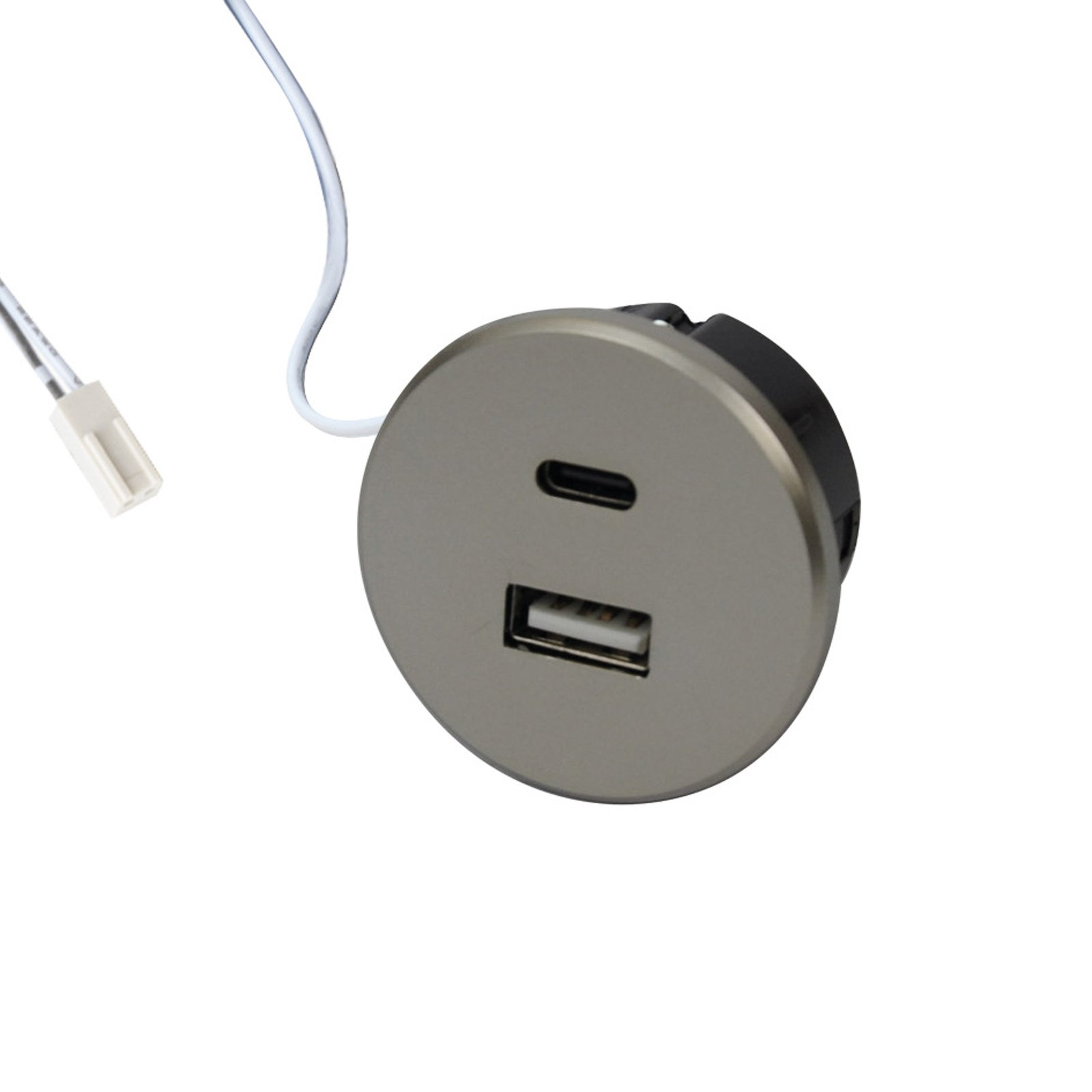 Priză USB-A + USB-C, oțel, instalare mobilier, intrare 24V 20W