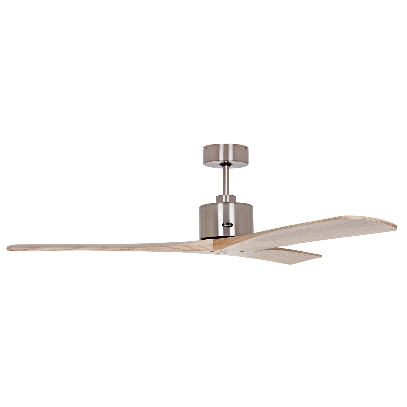 Macau ceiling fan, chrome, light natural wood