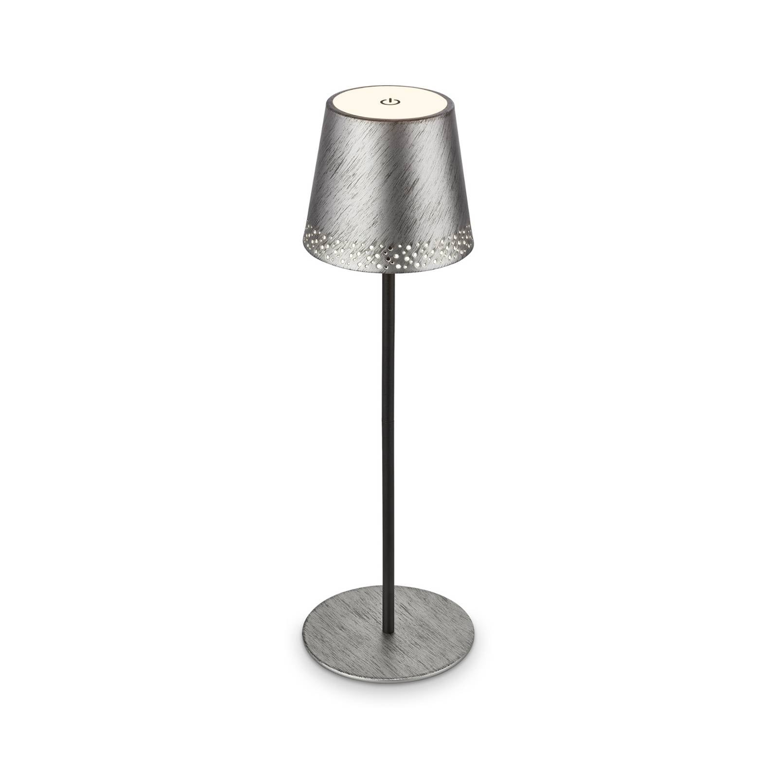 LED-Akku-Tischleuchte Kiki, antik silber, IP44, 3.000K