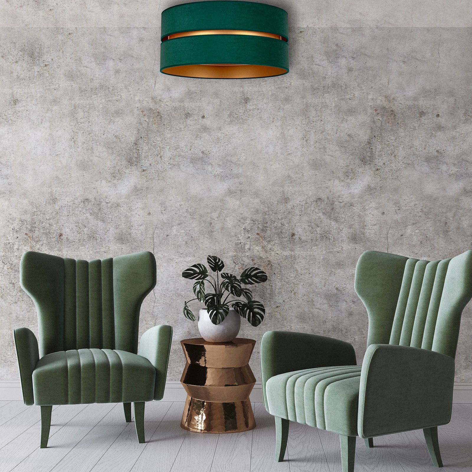 Duolla Plachetă plafonieră Duo verde/auriu Ø 60 cm 1 bec - Camera de zi / sufragerie - verde auriu - Țesătură / Textil