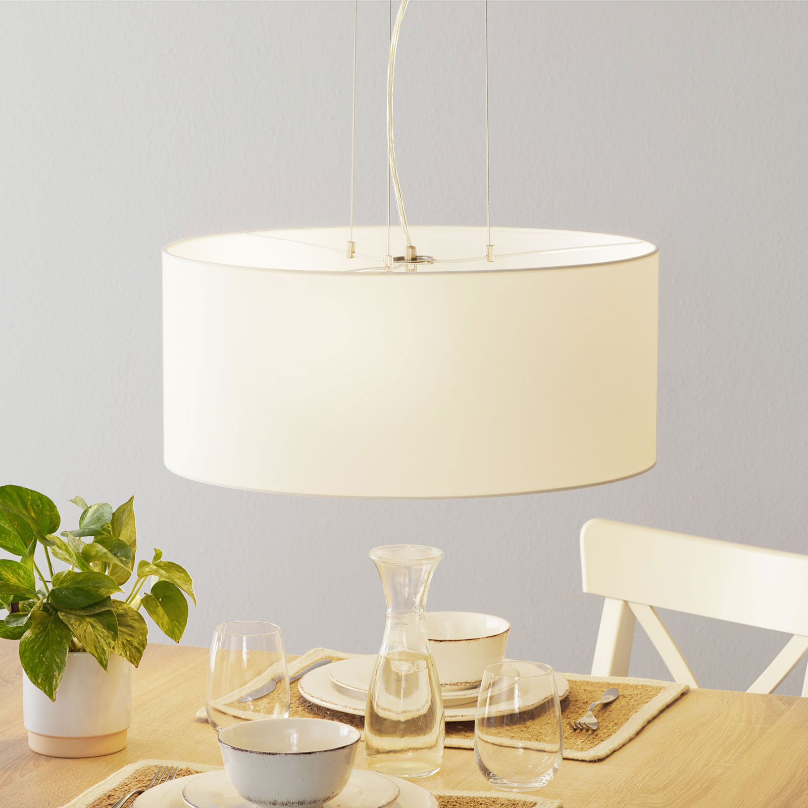 Lucande Patrik fabric hanging light Ø 53 cm white, for Living / Dining Room, steel, fabric, E27, 60 W, energy efficiency: A++, H: 23 cm