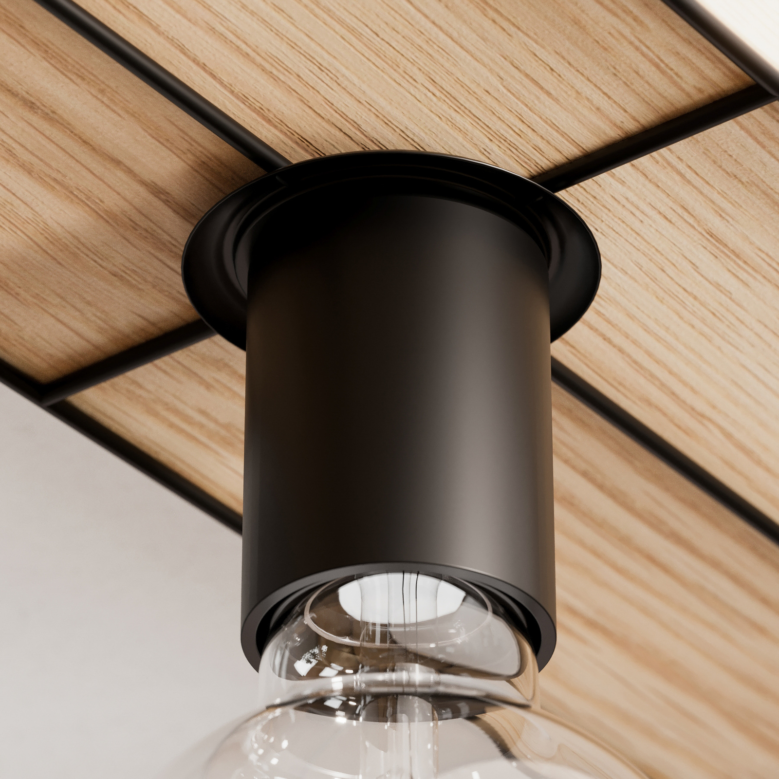 Envostar Gretter ceiling light, metal/oak, 3-bulb