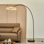 Lucande LED arc lamp Yekta, brass-coloured, 183 cm, dimmable