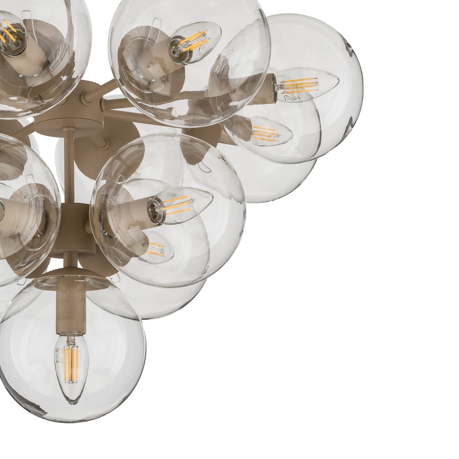 Plafoniera Zumba, grigio-beige/trasparente, a 13 luci, in vetro Plafoniera Zumba, grigio-beige/trasparente, a 13 luci, in vetro
