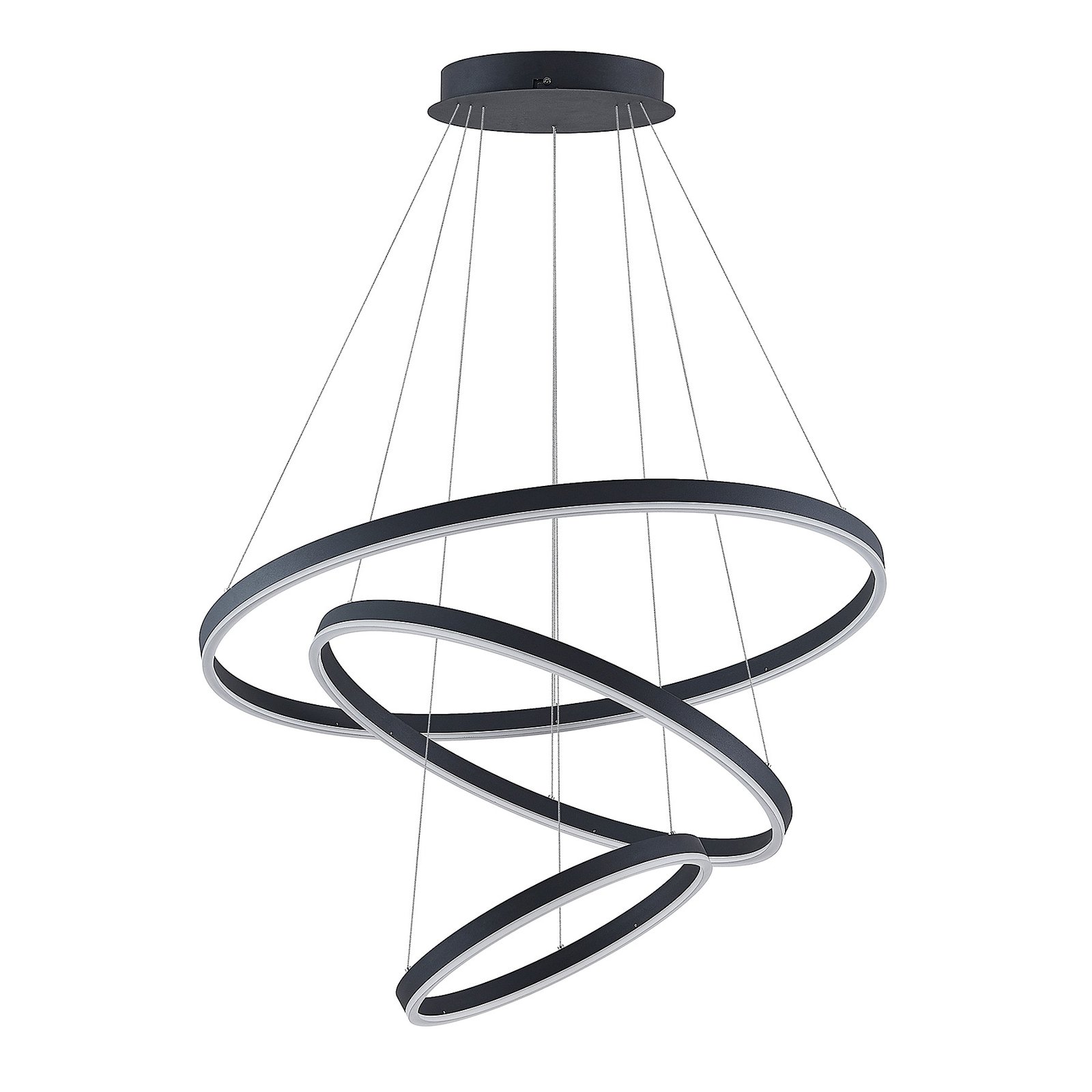 Arcchio Albiona LED hanglamp, zwart, 3 ringen