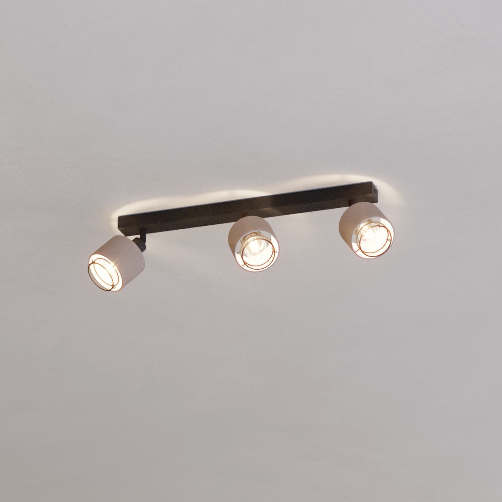 Faretto da soffitto Rosley, lunghezza 43 cm, nero/naturale, a 3 luci.