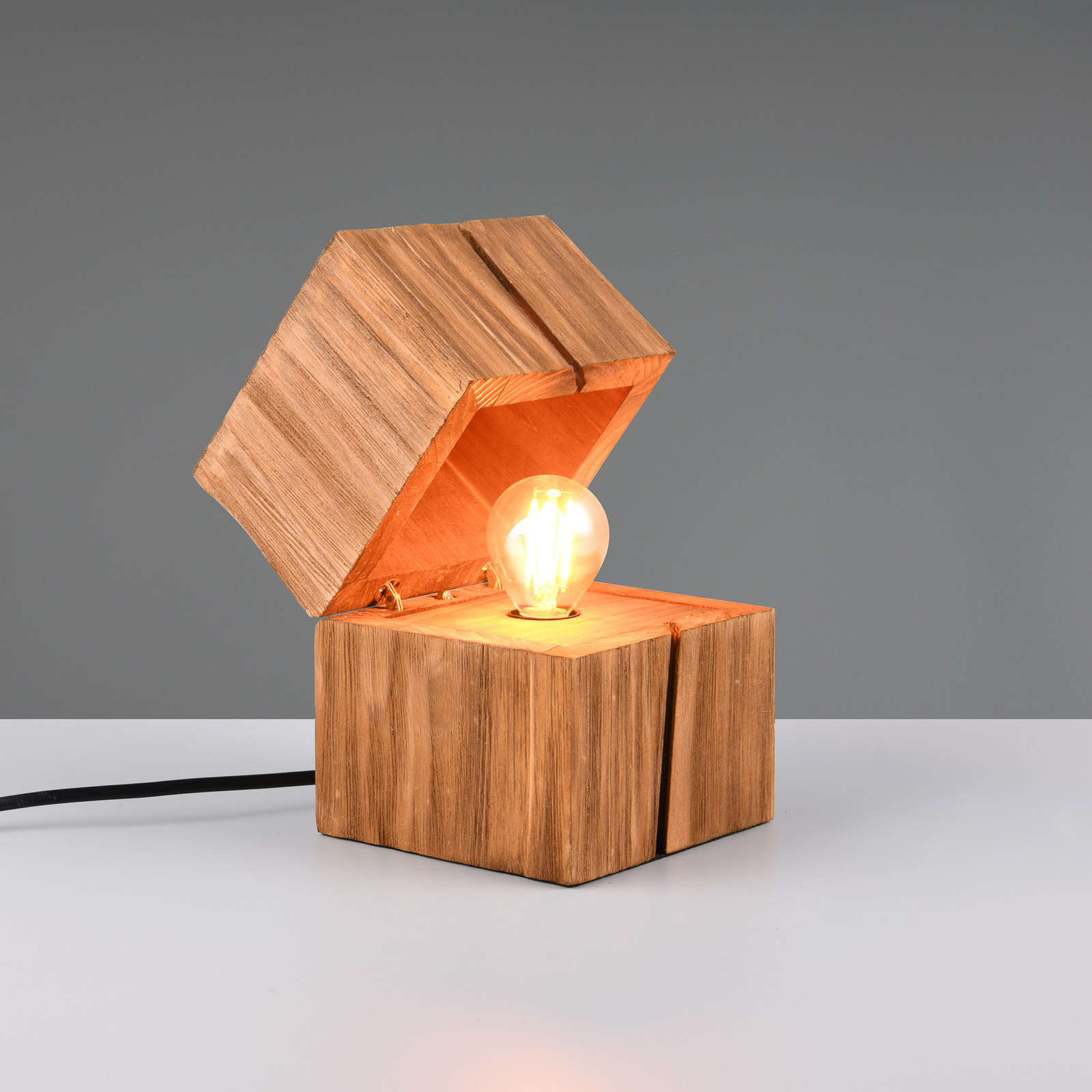 Treasure table lamp, natural finish, wood, hinged